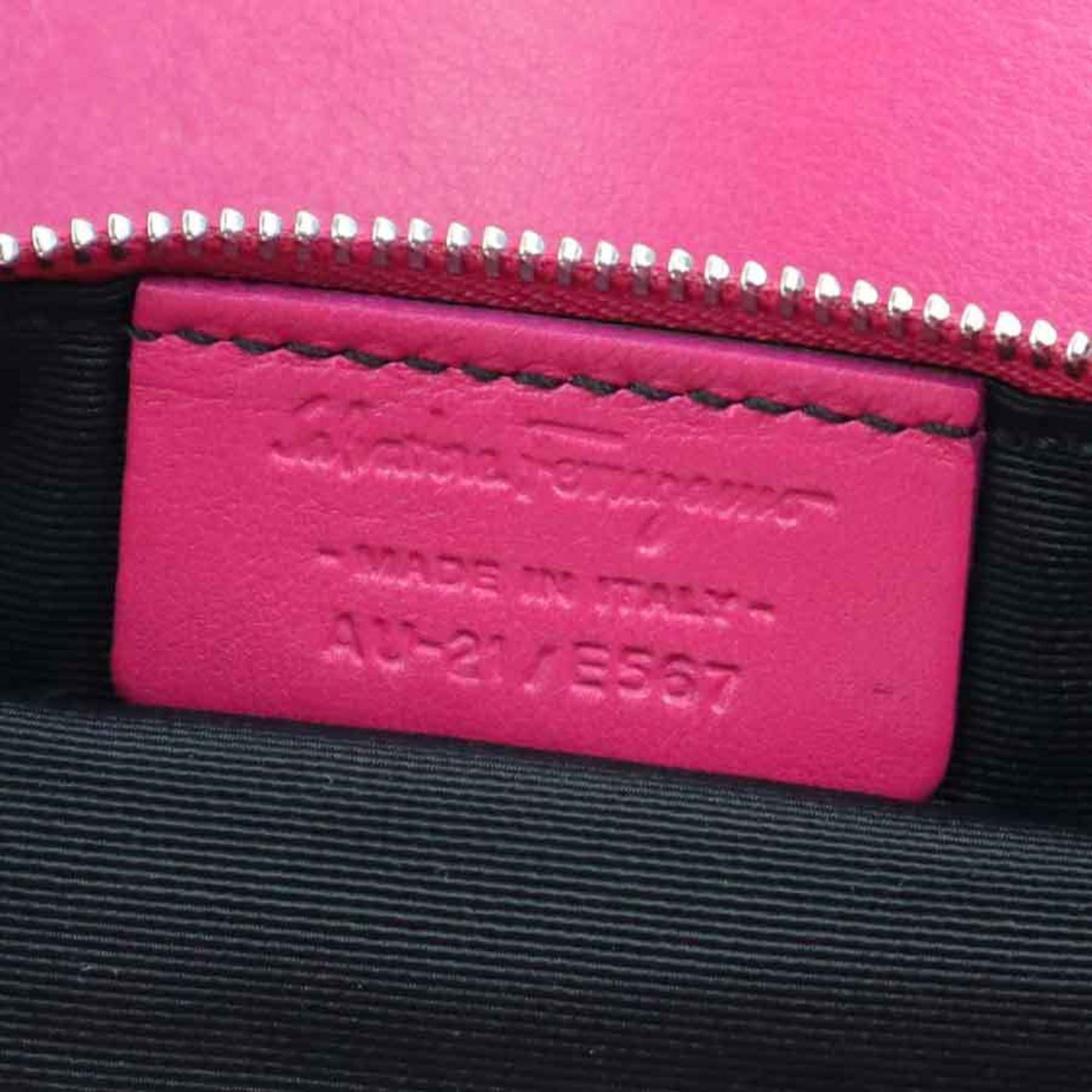 Salvatore Ferragamo Black Pink Nylon Leather Handbag Shoulder Bag (Pre-Owned)