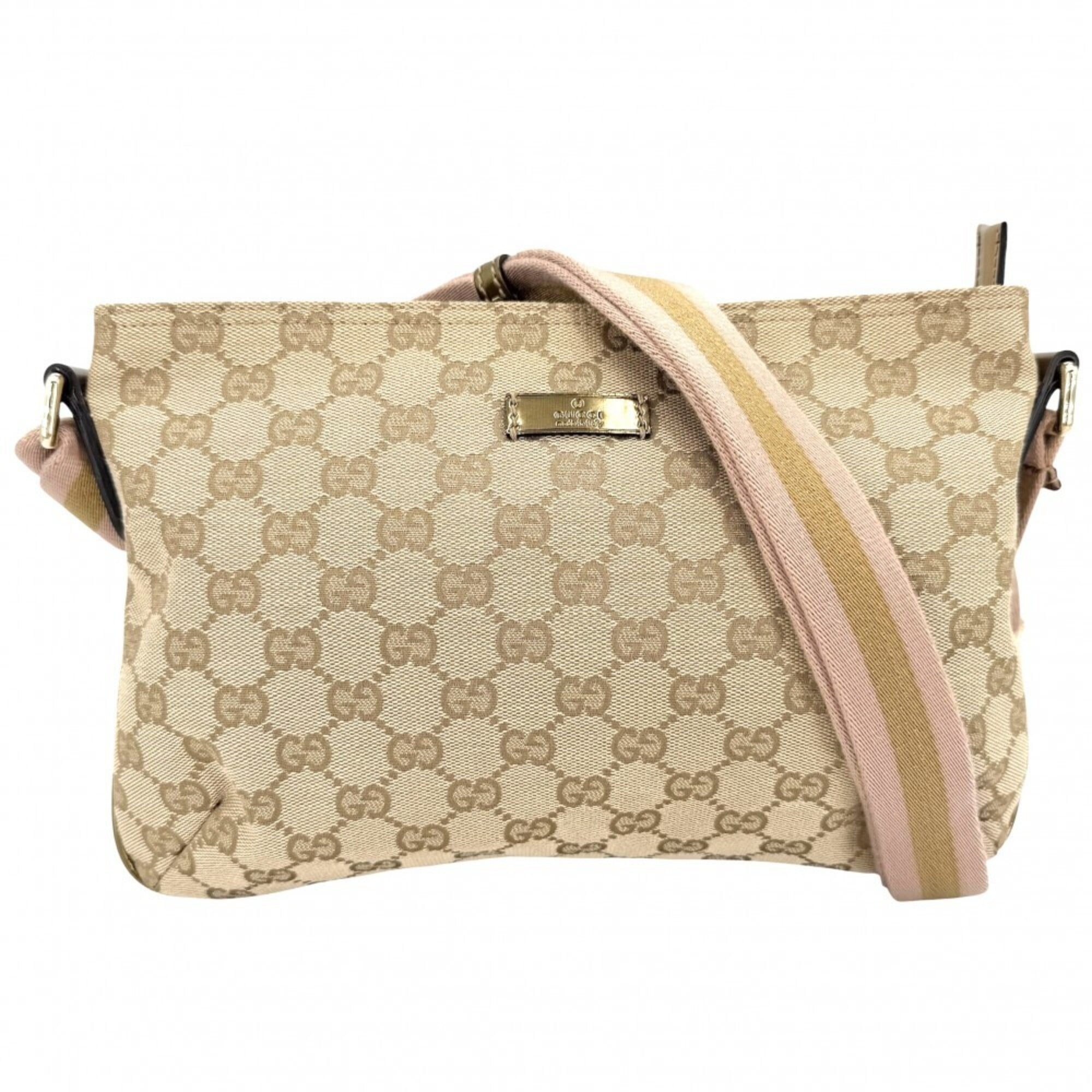 Gucci Beige Beige Gold Gg Canvas Shoulder Bag (Pre-Owned)