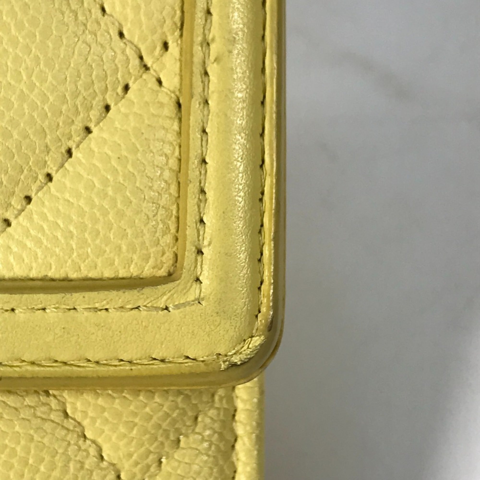 Chanel Yellow Grained Calfskin Long Wallet (Bi-Fold) (Pre-Owned)