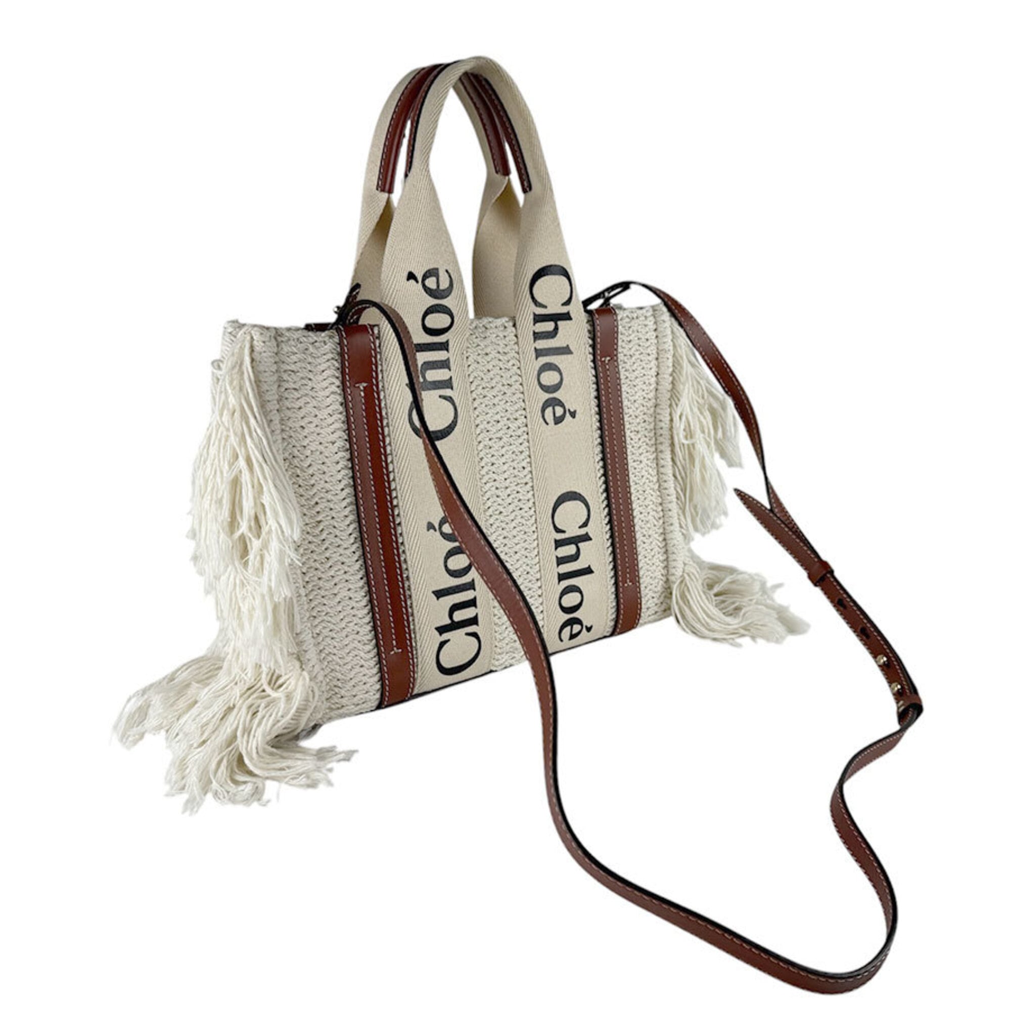 Chloé Brown Ivory Cotton Leather Handbag Shoulder Bag (Pre-Owned)