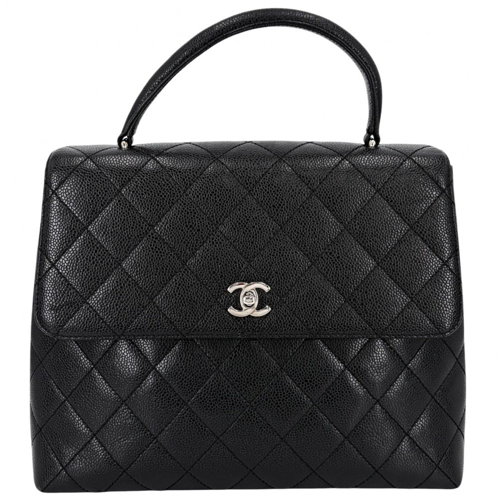 Chanel Matelasse Black Grained Calfskin Handbag (Pre-Owned)