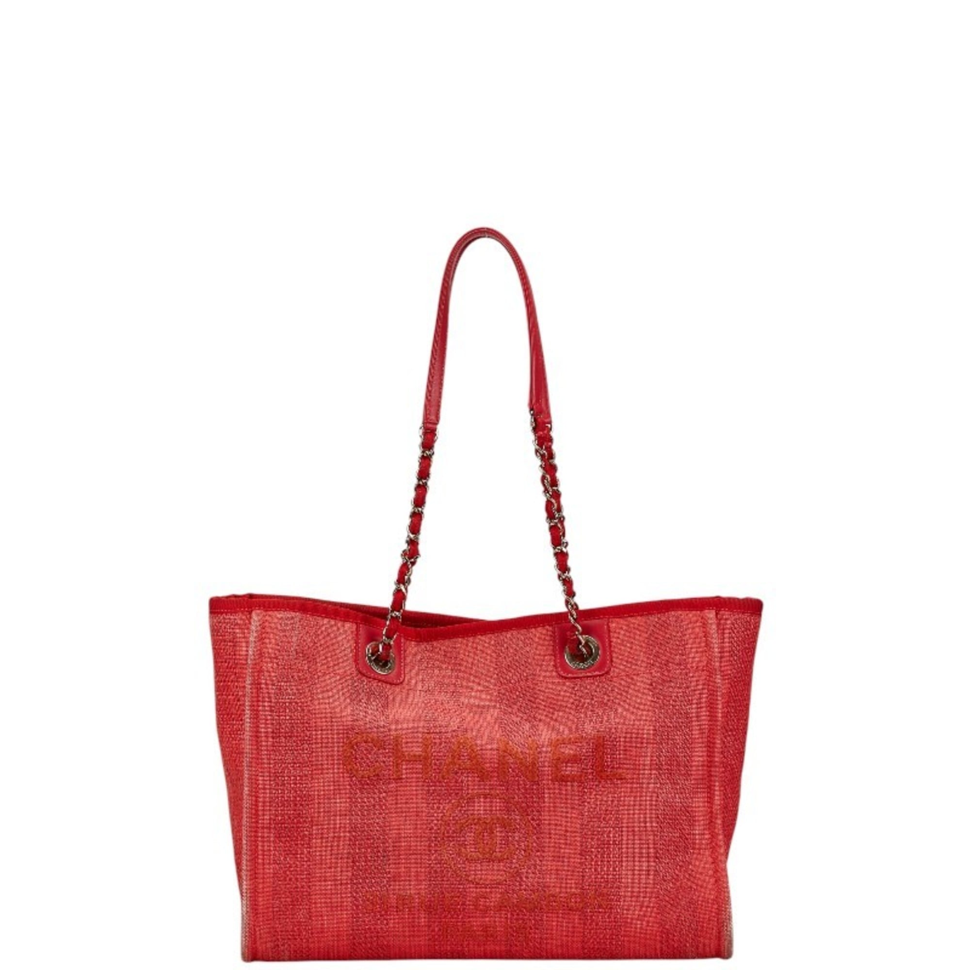 Chanel Red Color Canvas Leather Tote Bag (Pre-Owned)