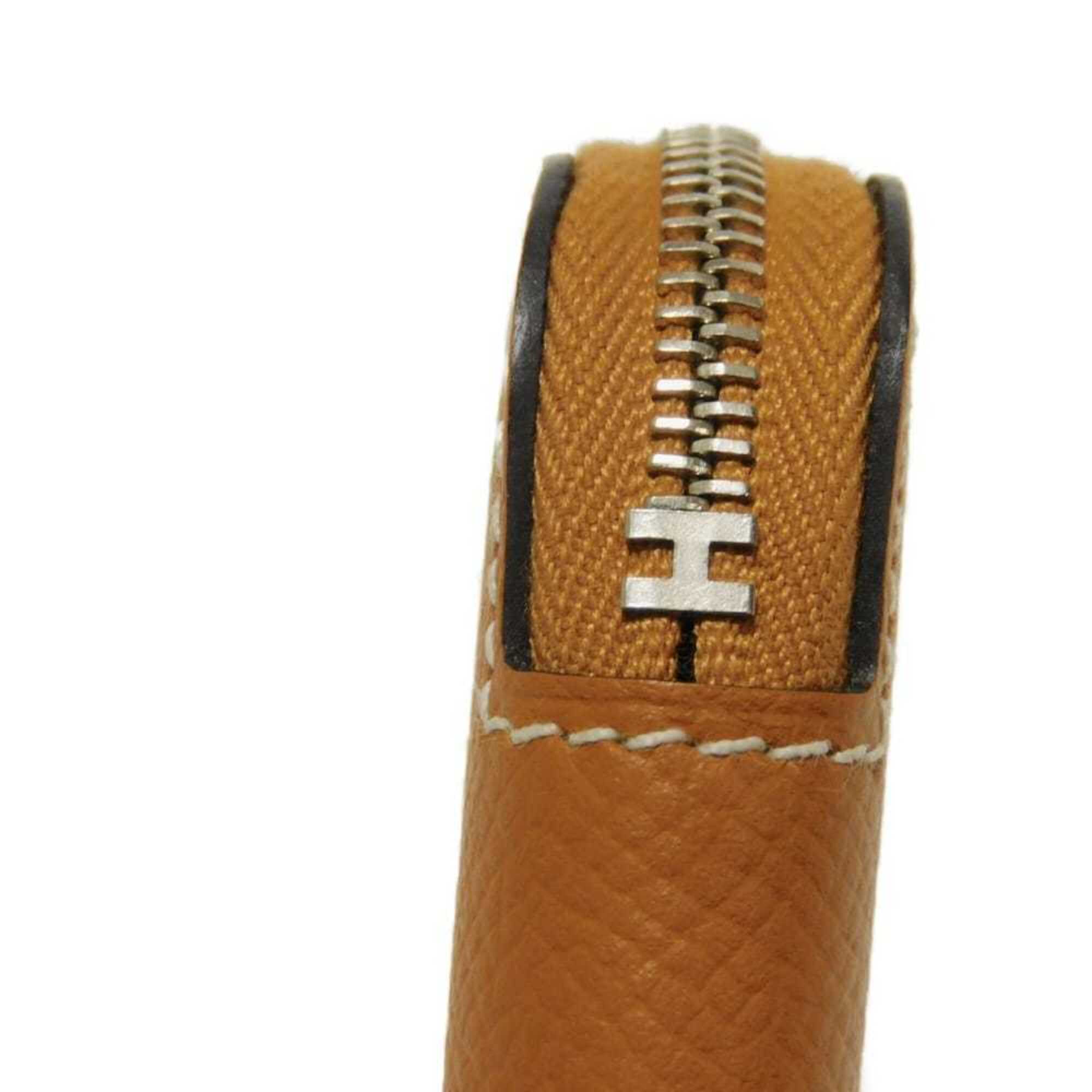 Hermes Brown Light Brown Epsom Leather Silk Coin Purse/Coin Case (Pre-Owned)