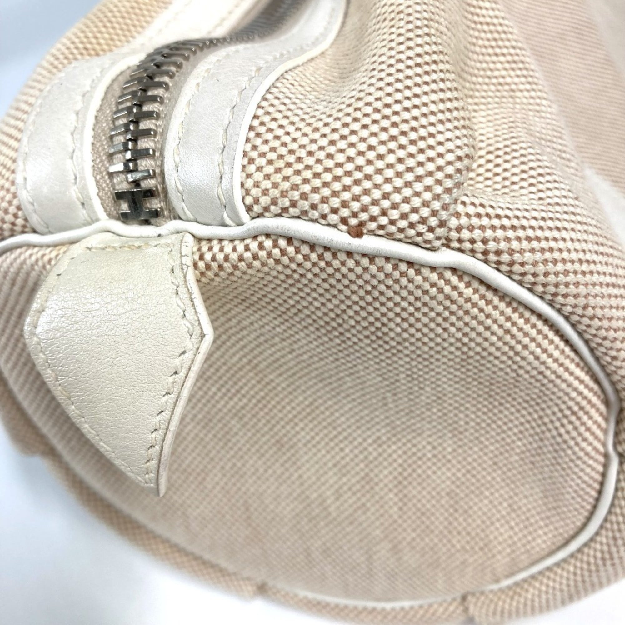 Hermes Beige White Toile H Boston Bag Handbag (Pre-Owned)