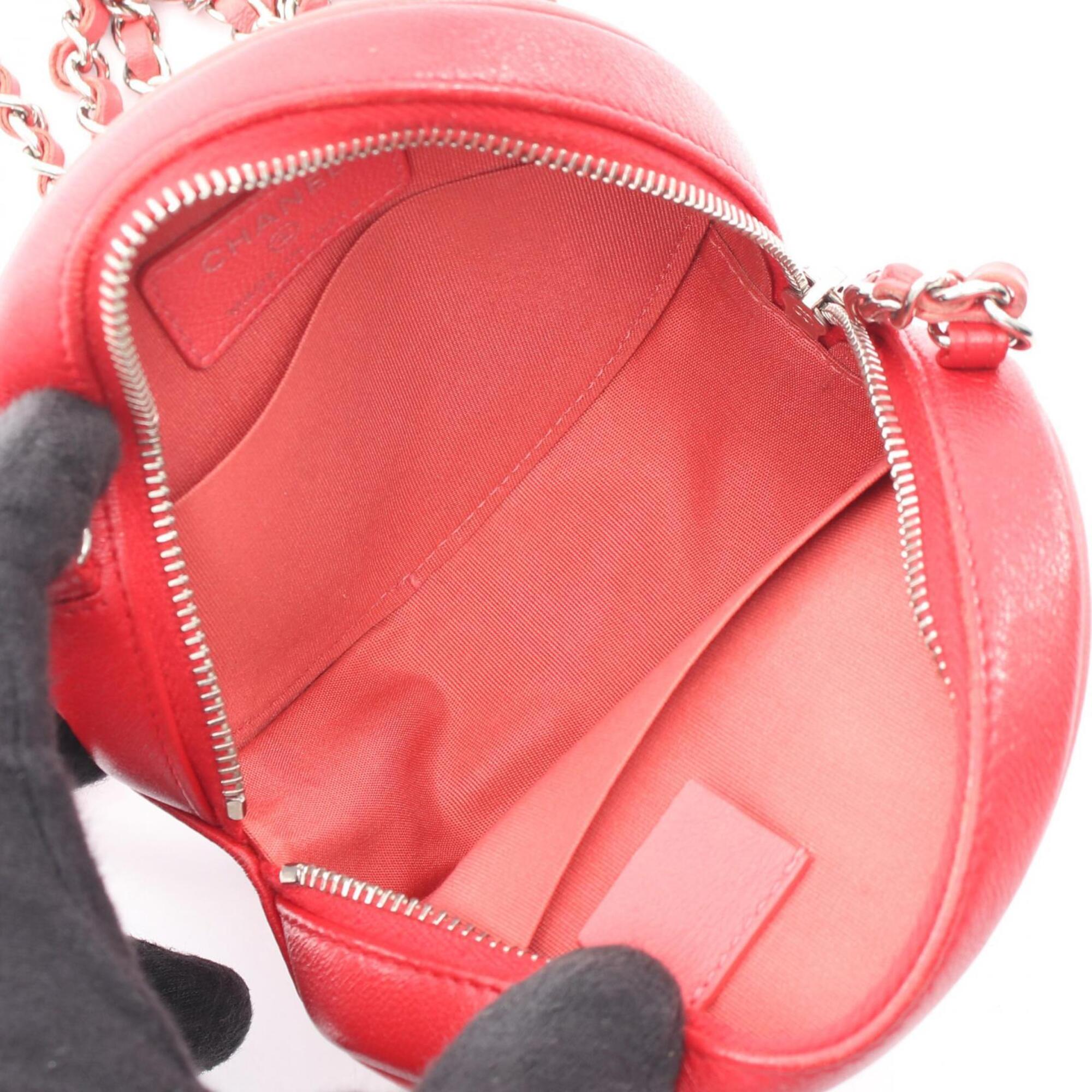 Chanel Pink Red Color Leather Handbag Shoulder Bag (Pre-Owned)