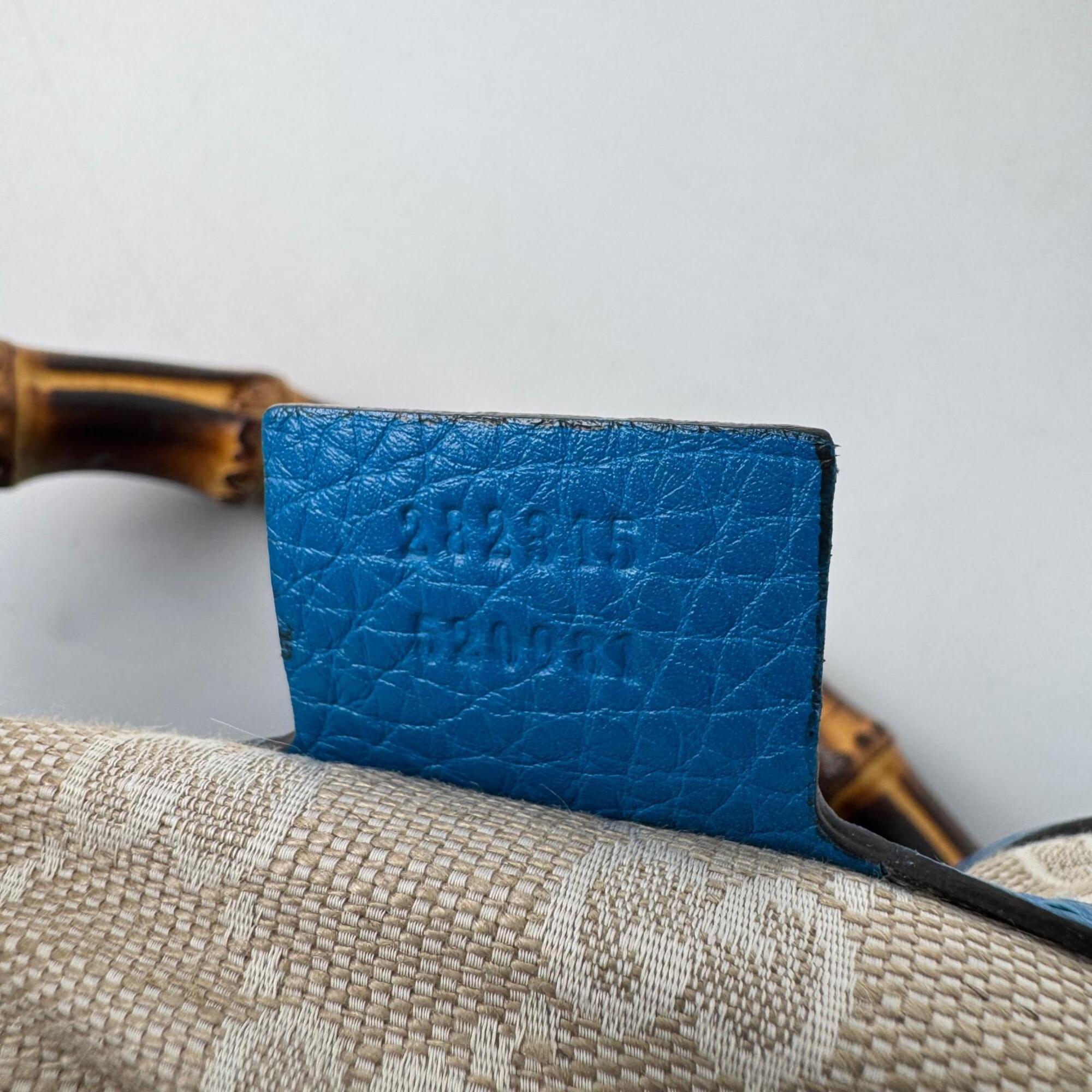 Gucci Blue Leather Bamboo Handbag Shoulder Bag (Pre-Owned)