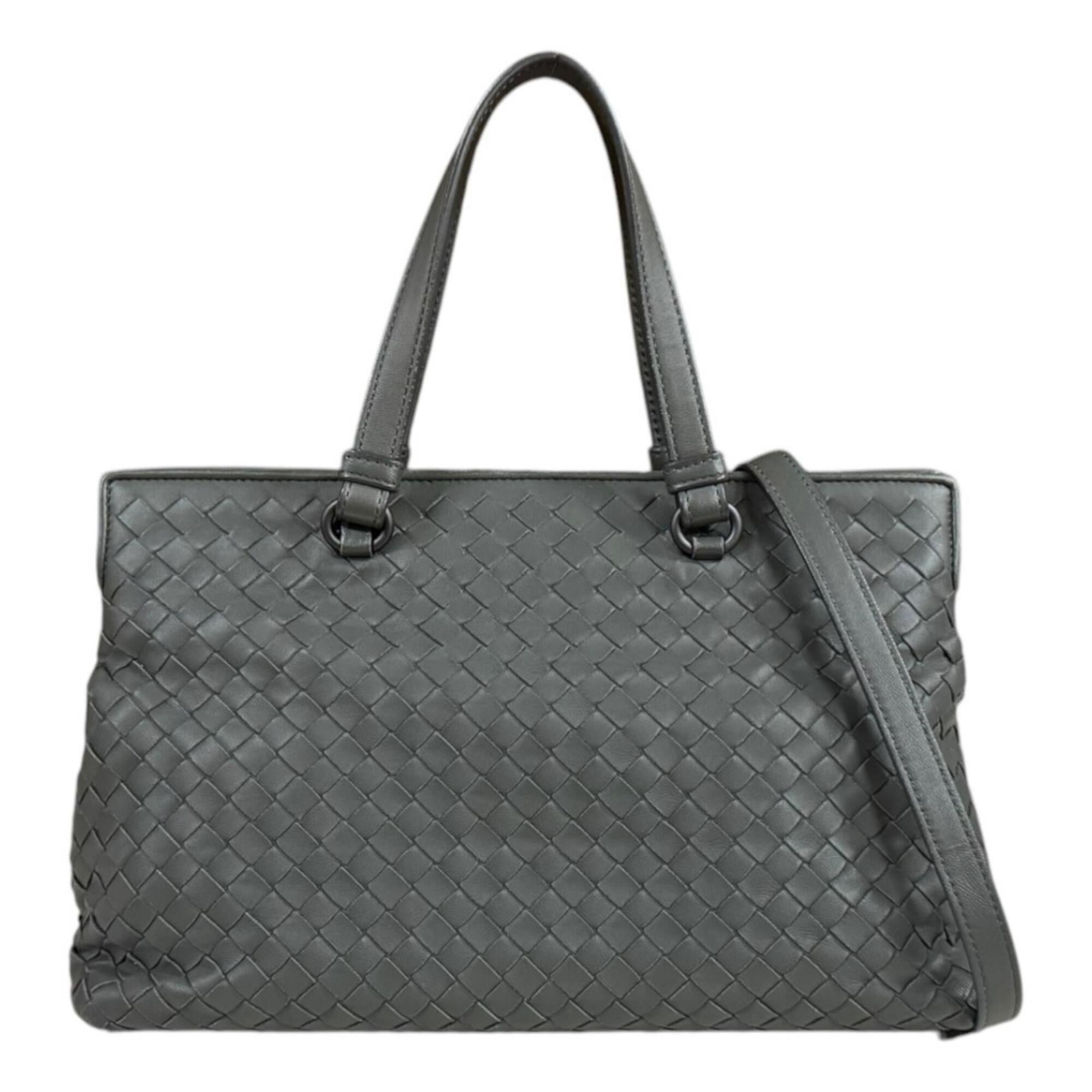 Bottega Veneta Intrecciato Gray Leather Handbag Shoulder Bag (Pre-Owned)