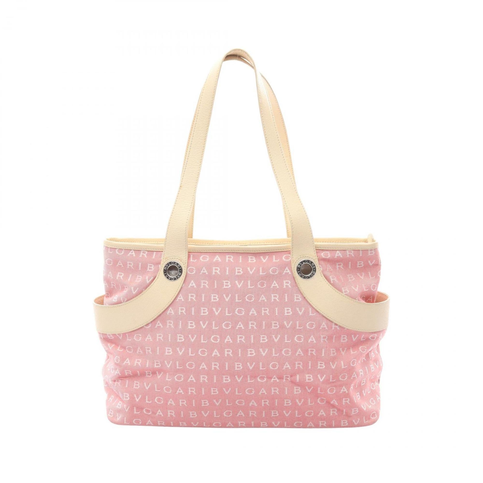 Bvlgari Ivory Pink Canvas Leather Handbag Tote Bag (Pre-Owned)