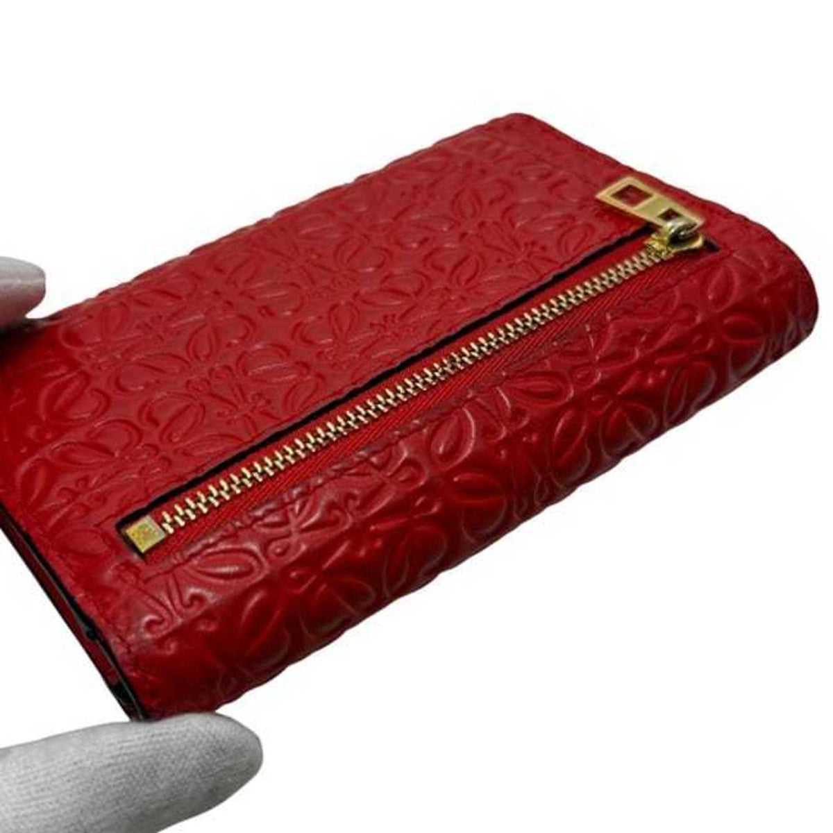 Loewe Repeat Red Color Leather Wallet (Bi-Fold) (Pre-Owned)