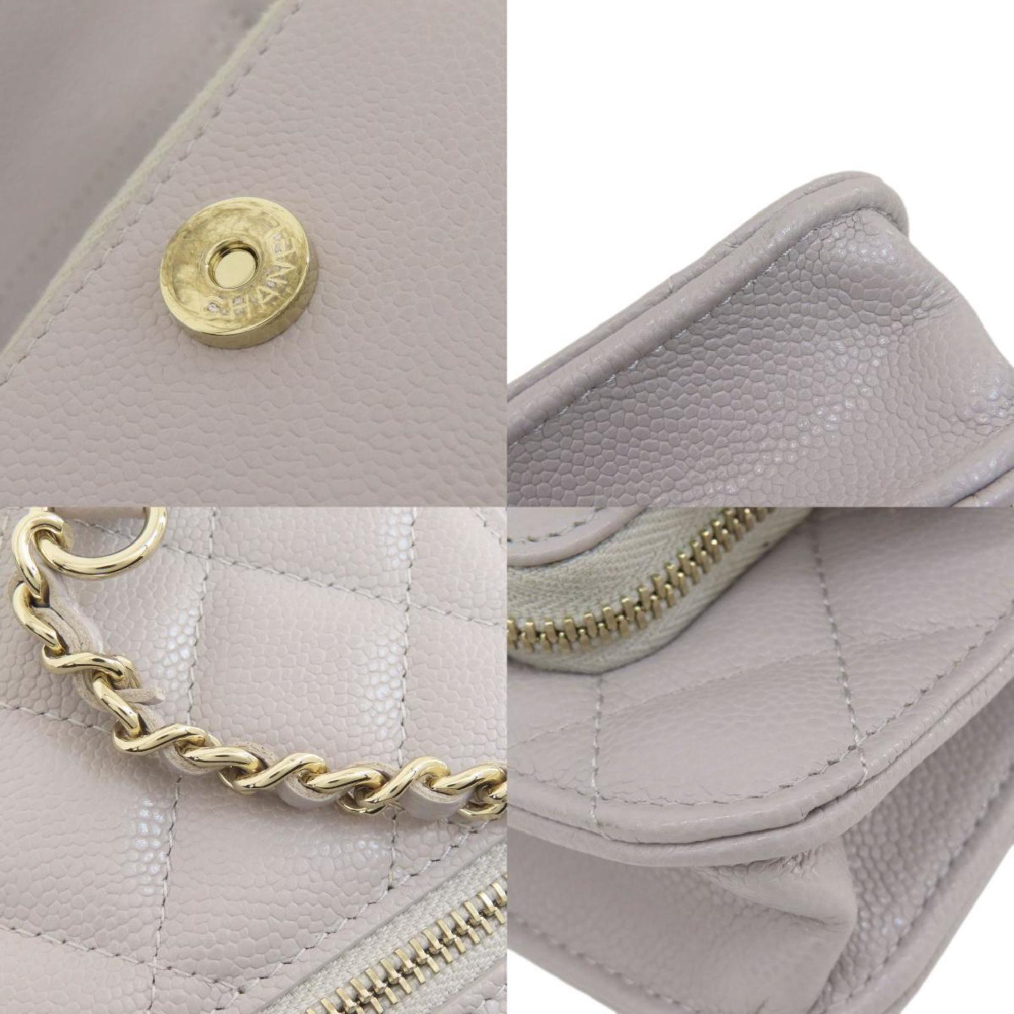 Chanel Gray Caviar Leather Chain/Shoulder Wallet (Pre-Owned)