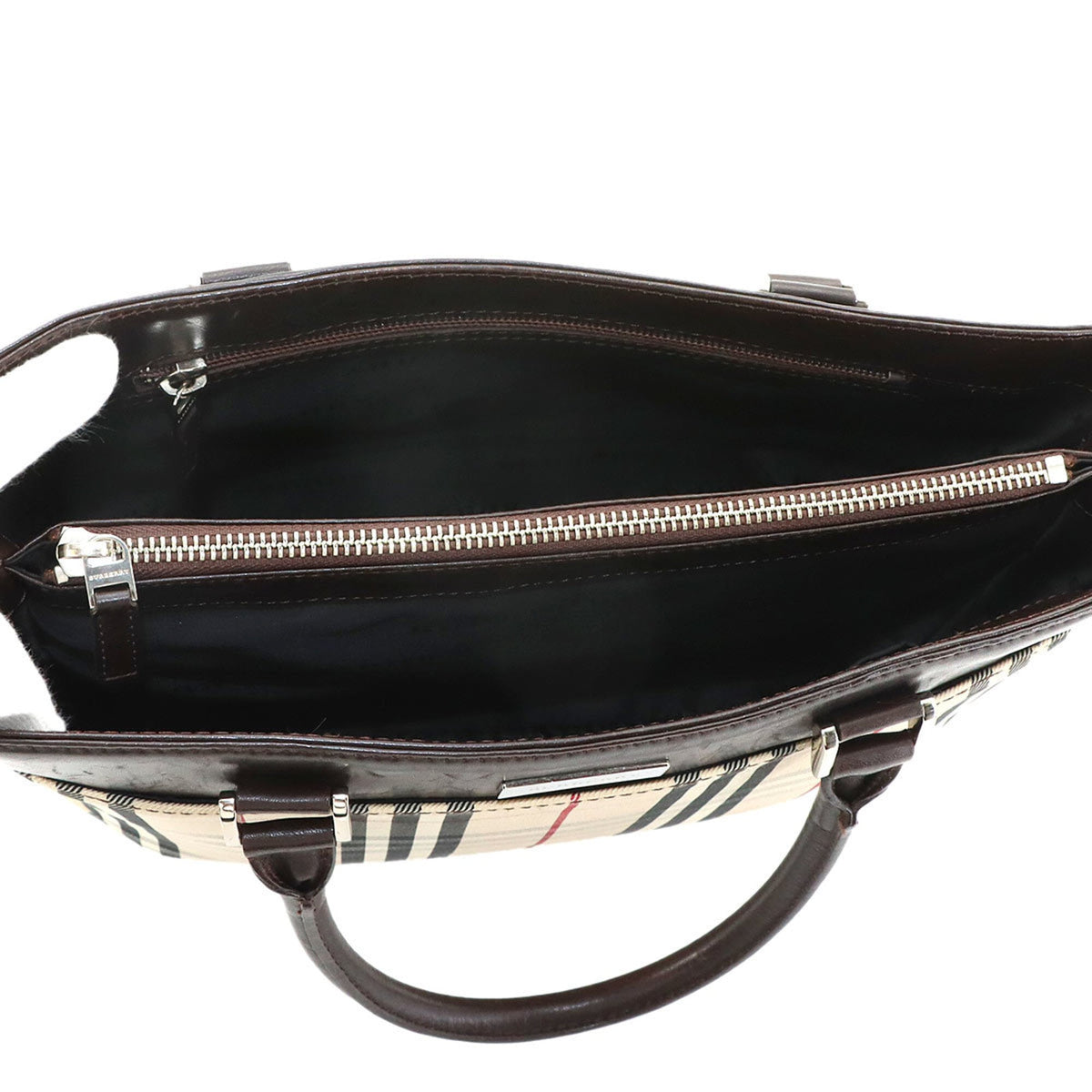 Burberry Beige Dark Brown Canvas Leather Handbag (Pre-Owned)