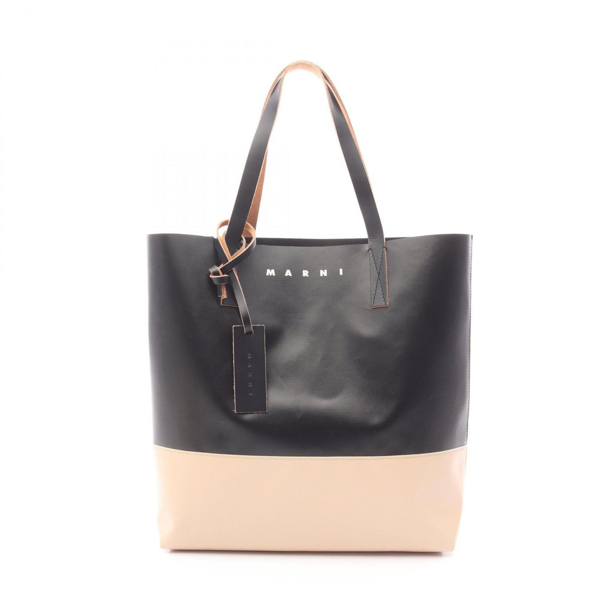 Marni Beige Black Coated Canvas Pvc Leather Handbag Tote Bag (Pre-Owned)