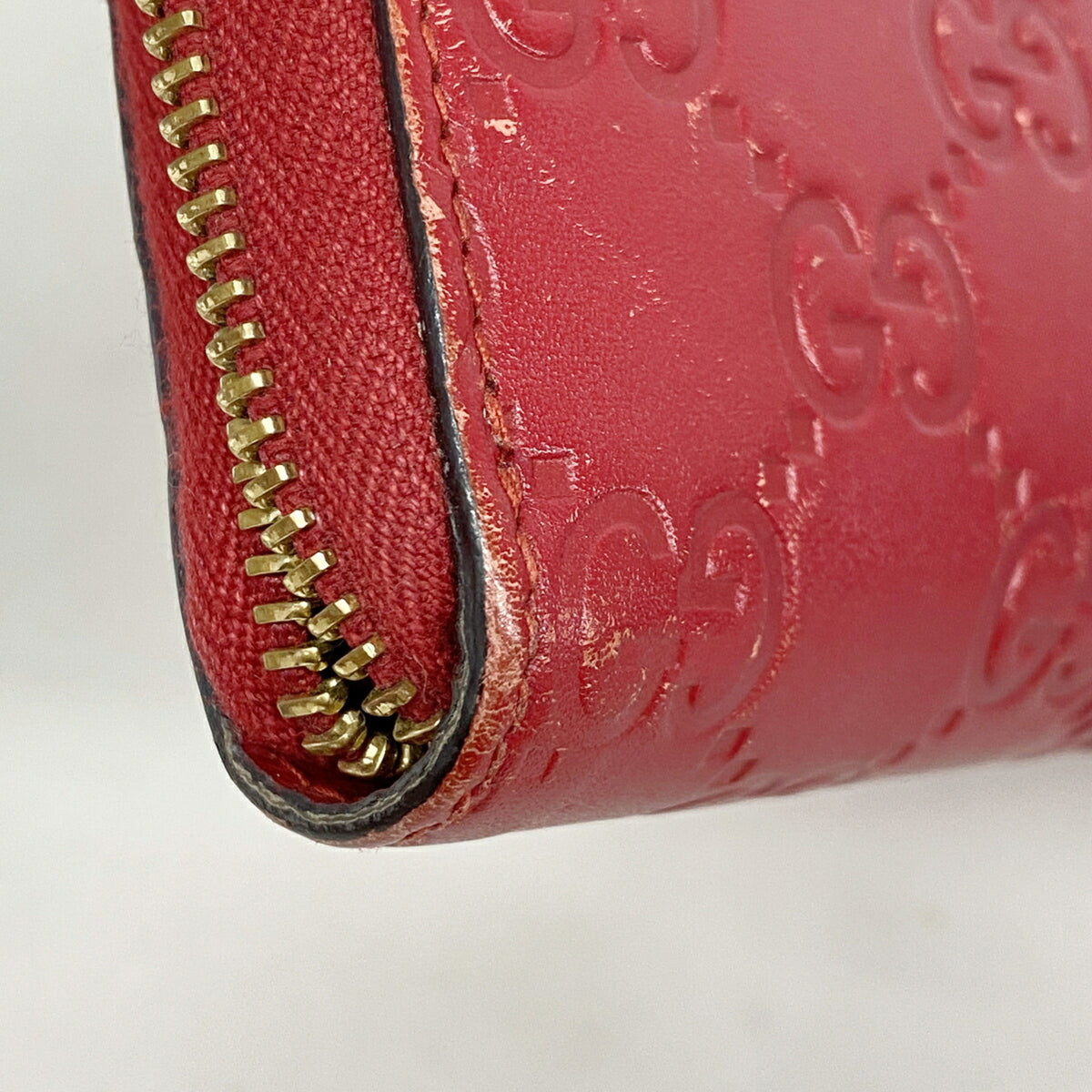 Gucci Red Color Leather Long Wallet (Bi-Fold) (Pre-Owned)
