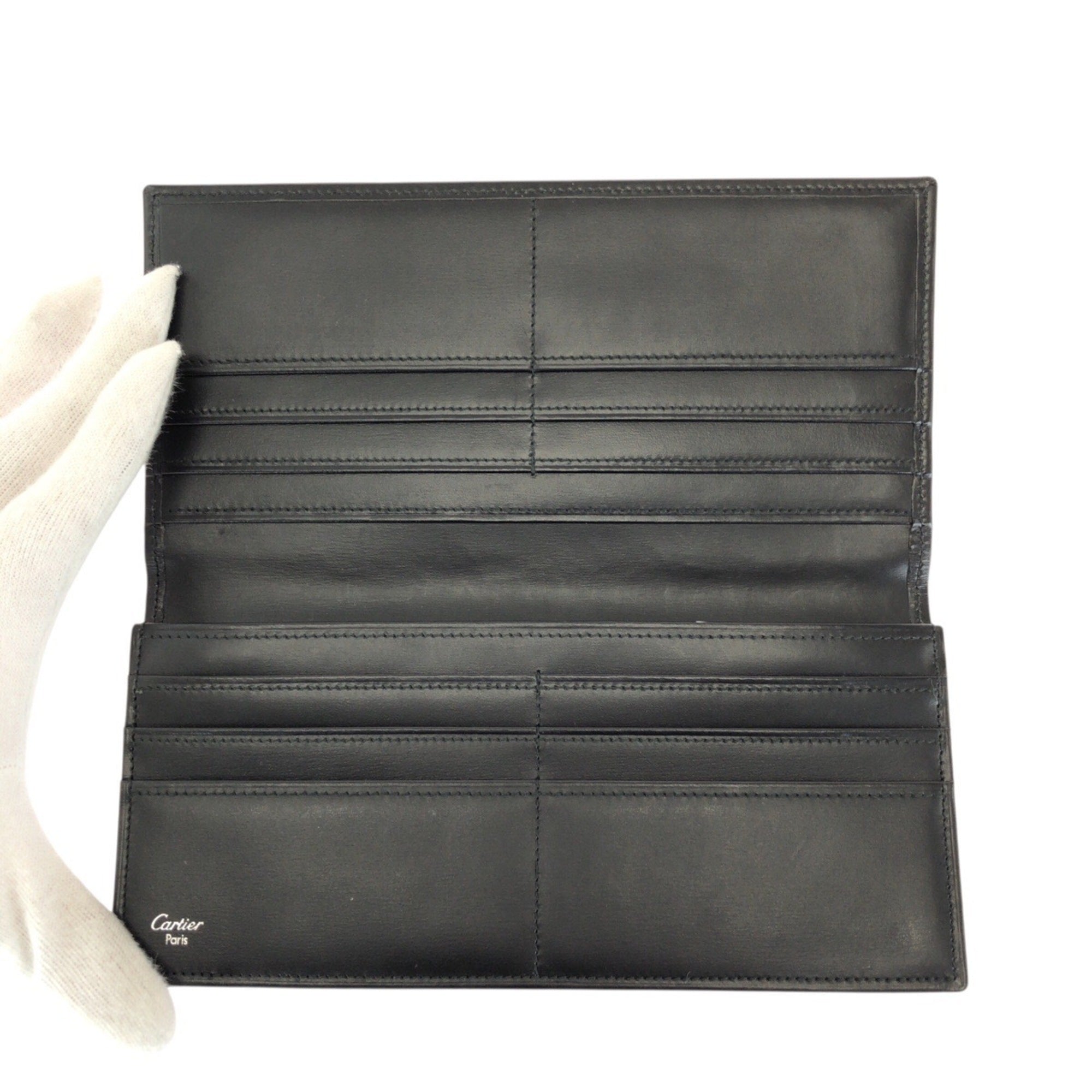 Cartier Black Leather Long Wallet (Bi-Fold) (Pre-Owned)