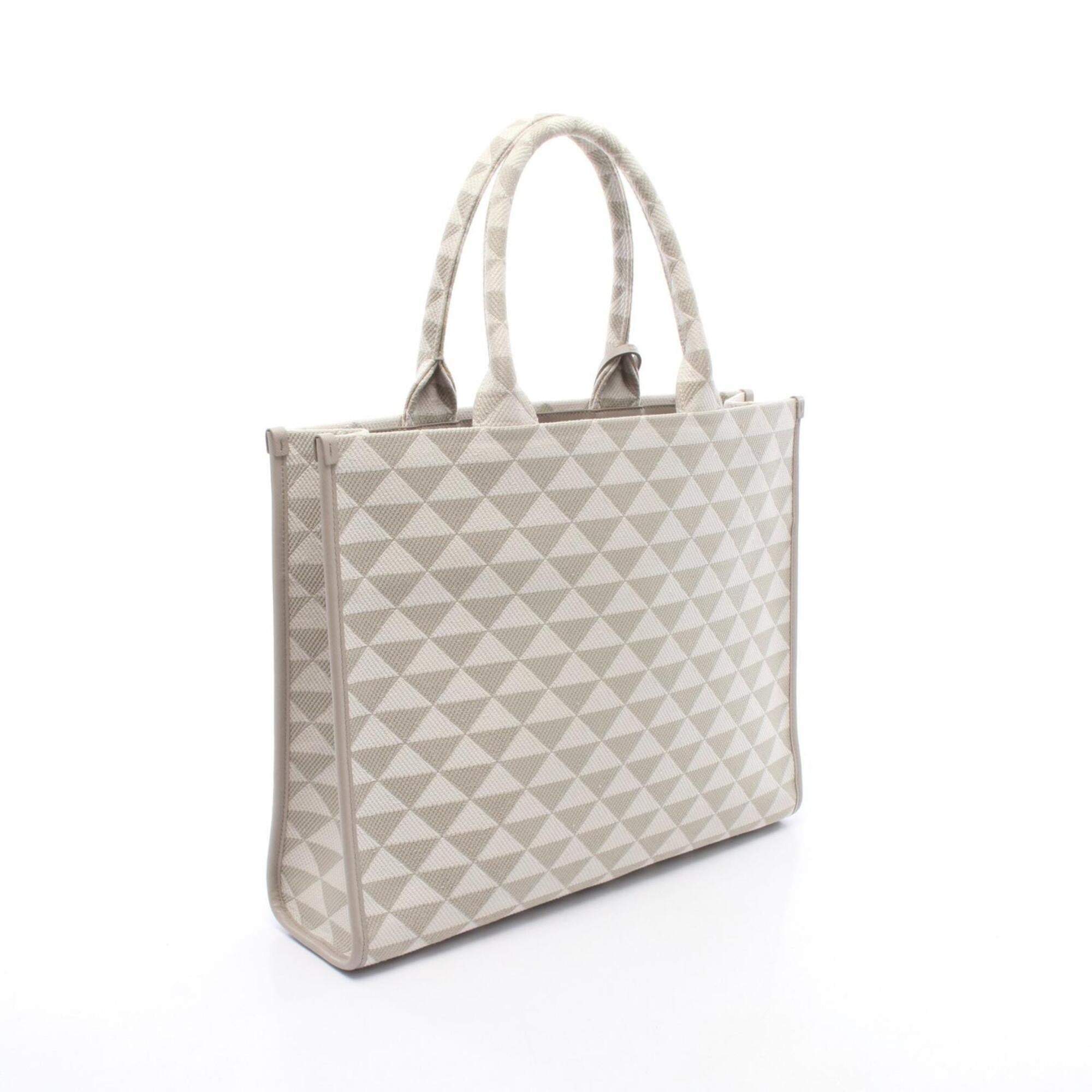 Prada Gray White Canvas Handbag Tote Bag (Pre-Owned)