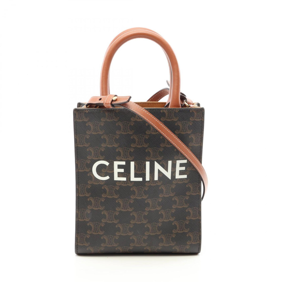 Celine Black Brown Coated Canvas Leather Handbag (Pre-Owned)