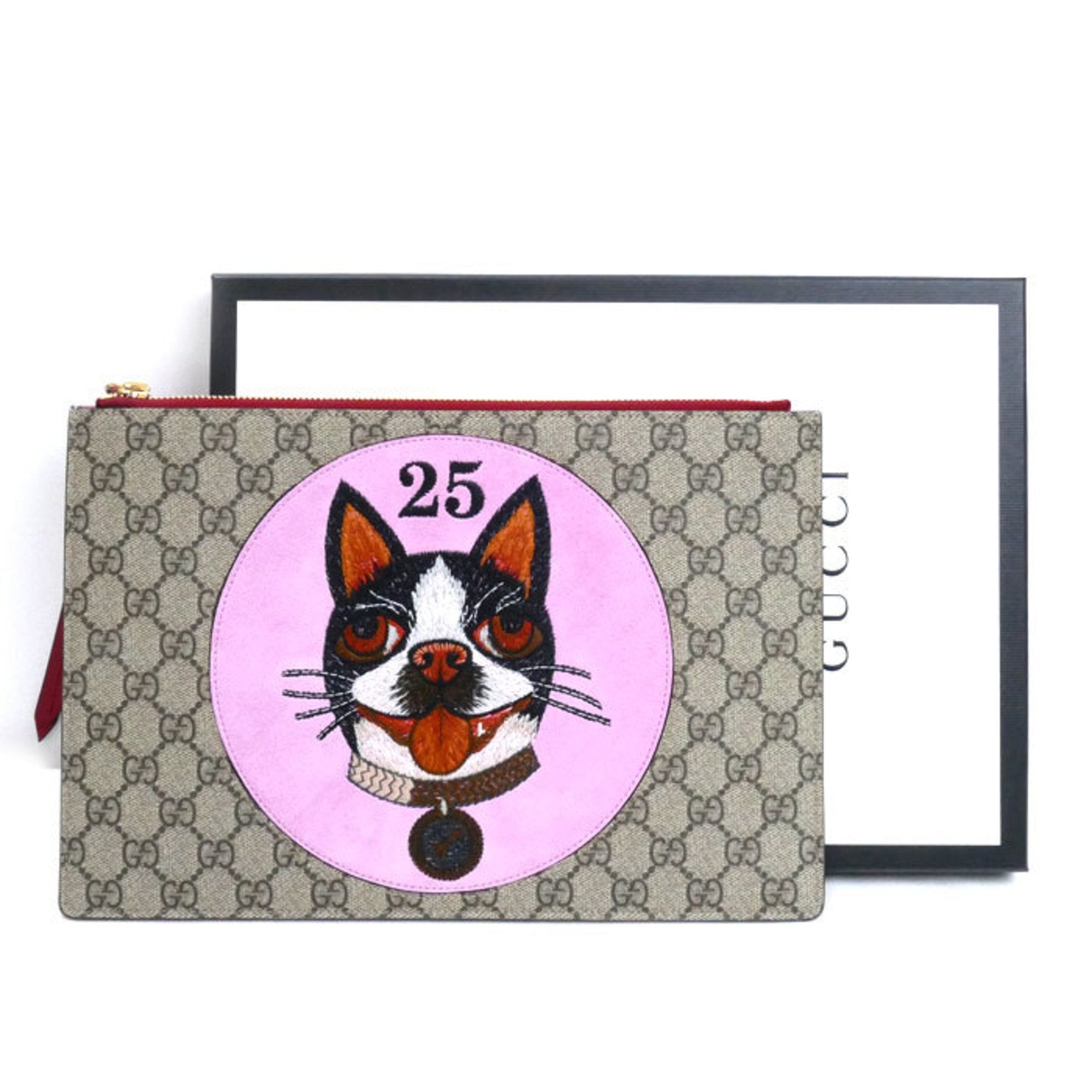 Gucci Beige Pink Red Color Suede Gg Supreme Clutch Bag (Pre-Owned)