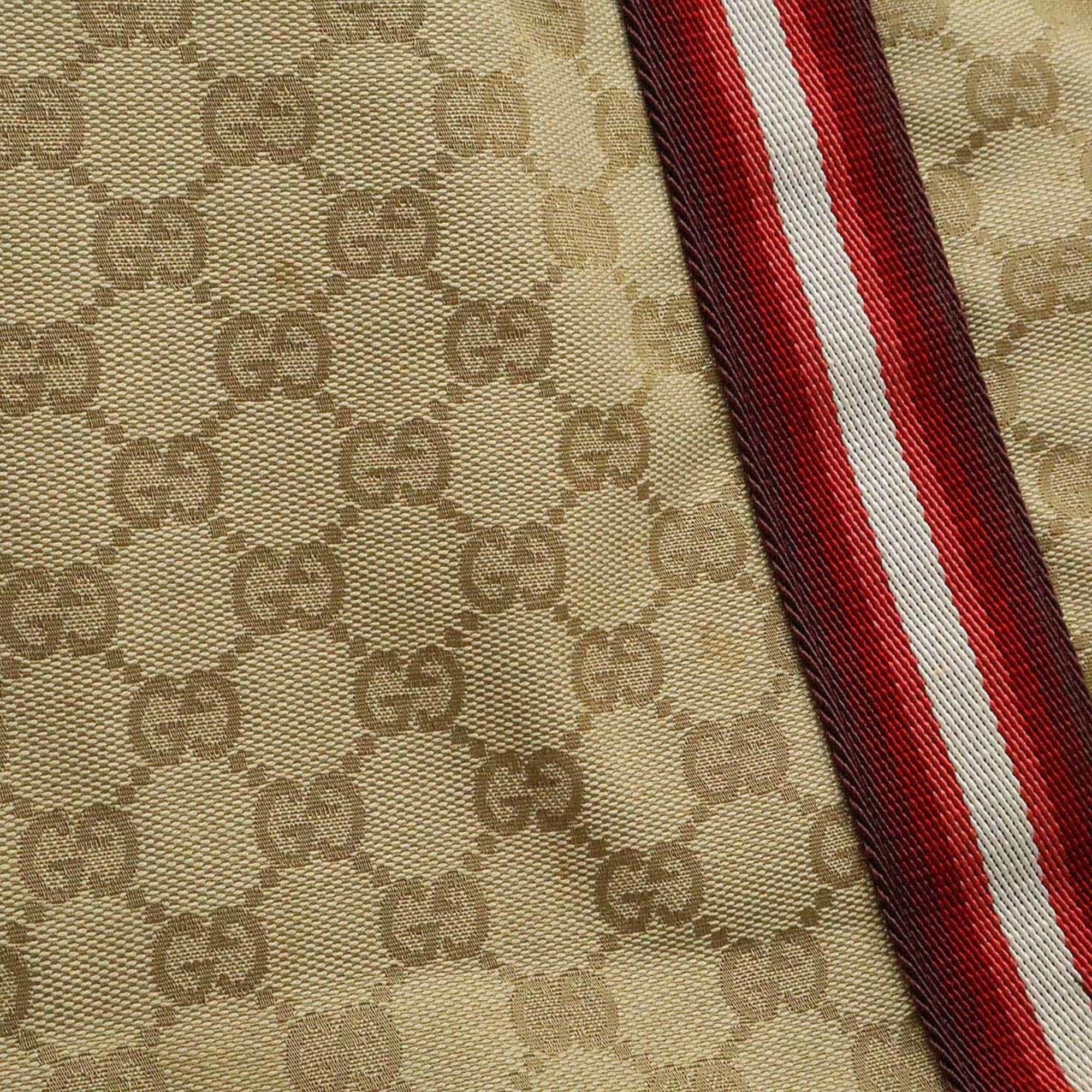 Gucci Beige Multi-Color Red Color Canvas Leather Shoulder Bag Tote Bag (Pre-Owned)