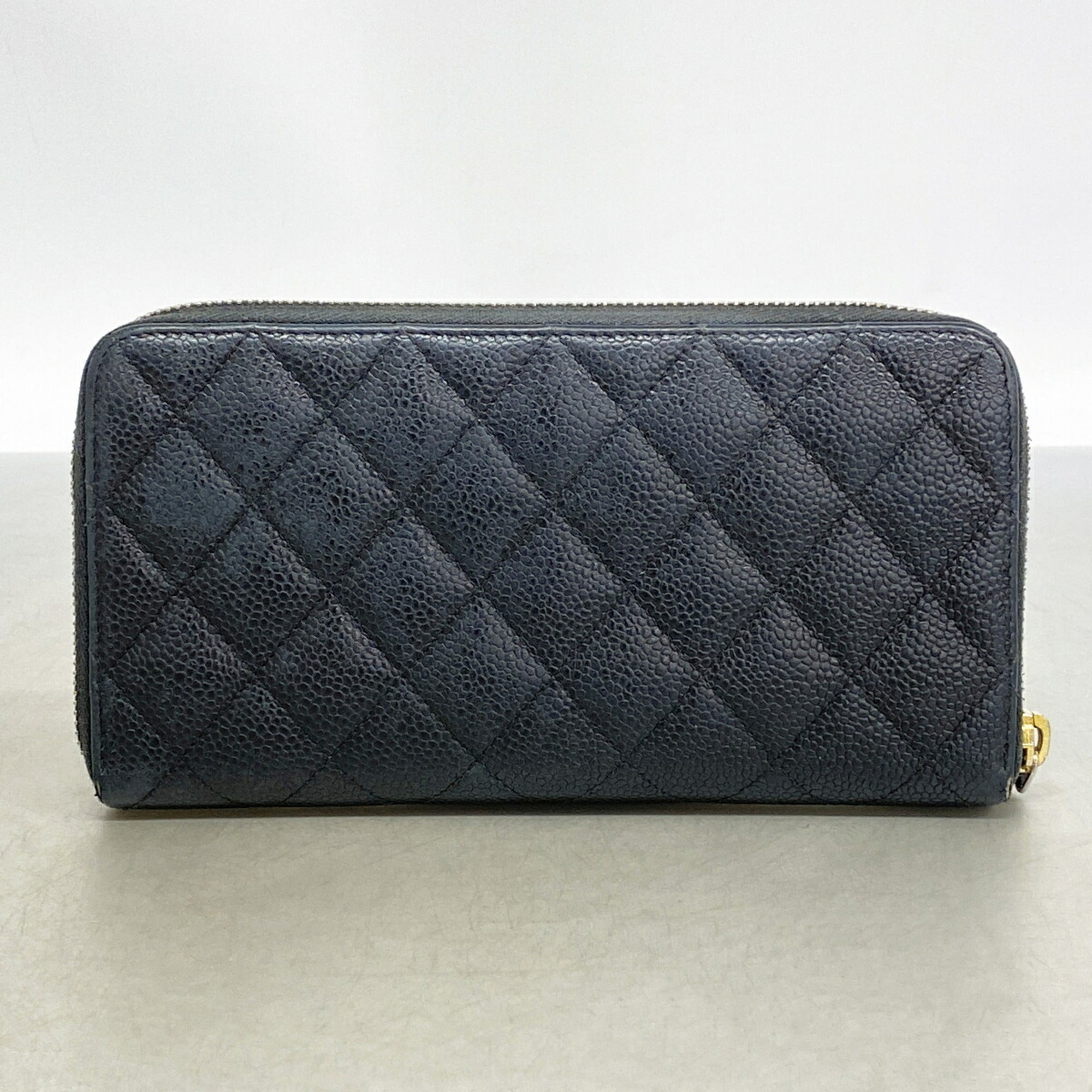 Chanel Black Grained Calfskin Long Wallet (Bi-Fold) (Pre-Owned)