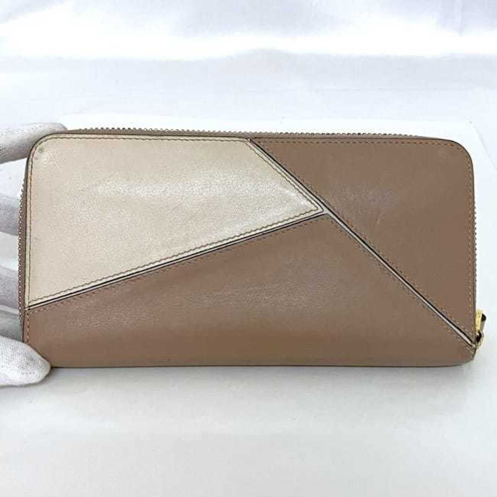 Loewe Pink Beige White Leather Long Wallet (Bi-Fold) (Pre-Owned)