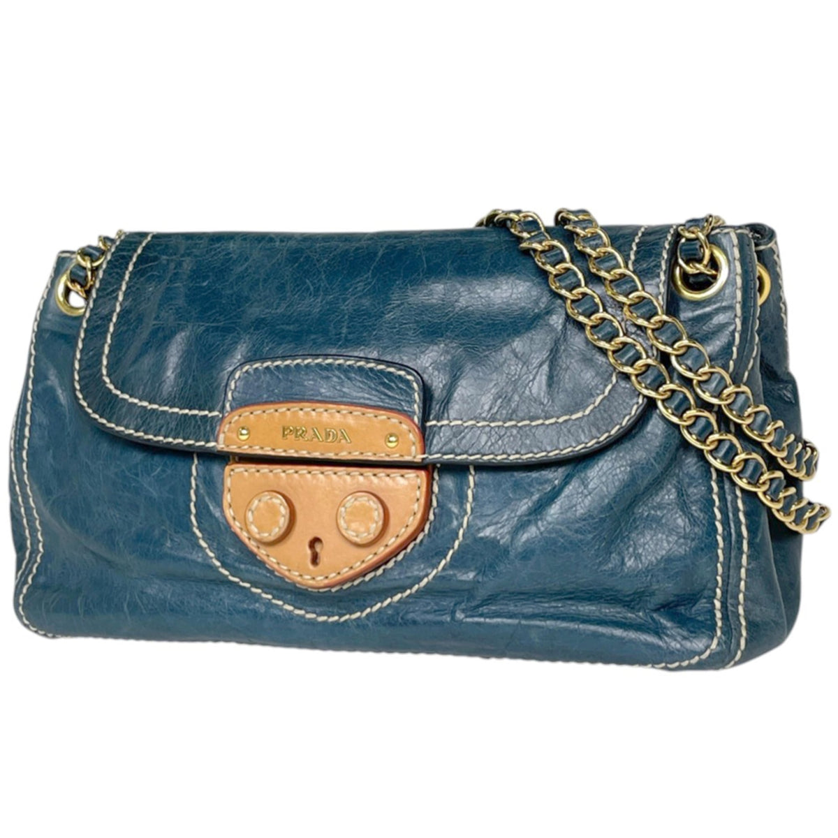 Prada Blue Leather Shoulder Bag (Pre-Owned)