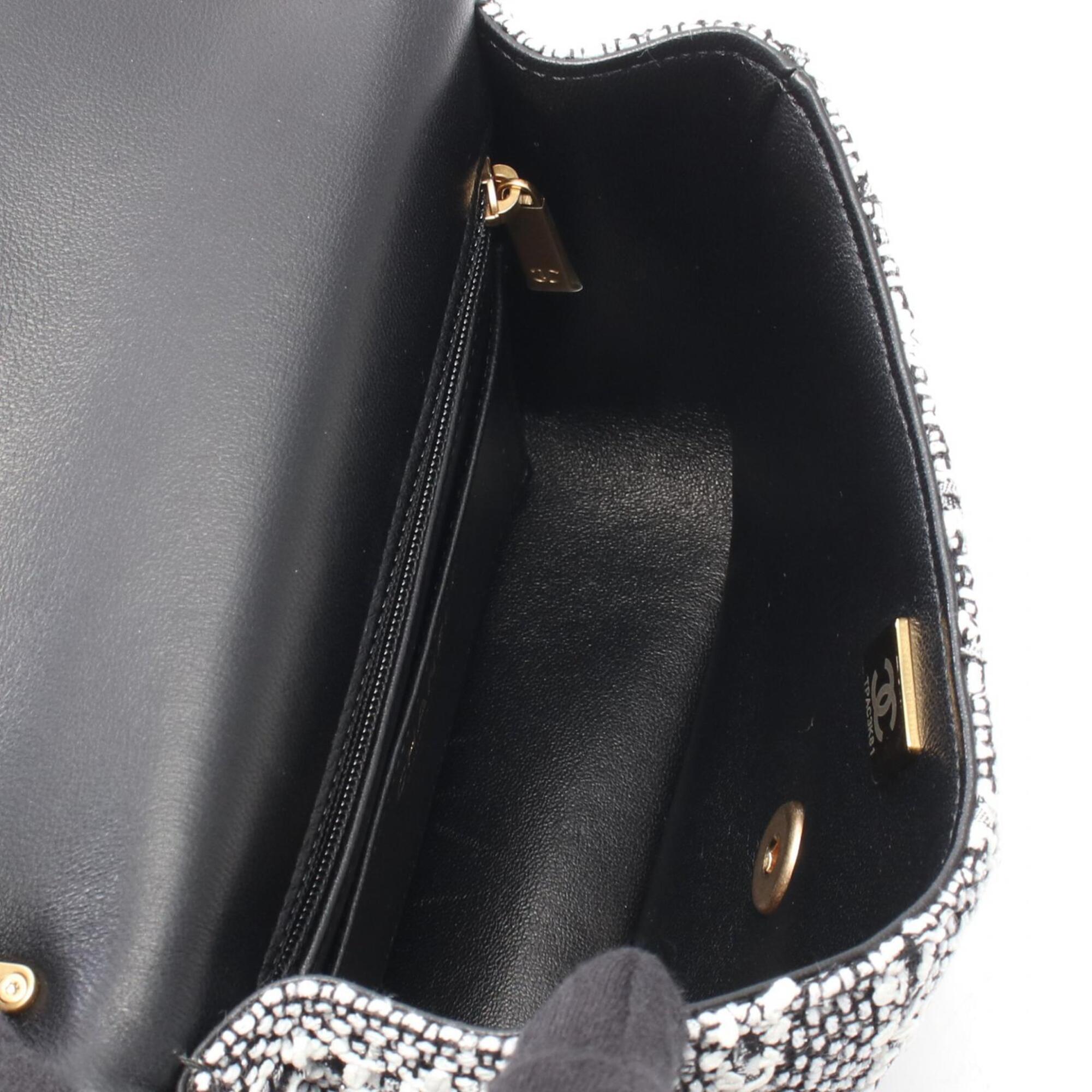 Chanel Black White Fabric Leather Handbag Shoulder Bag (Pre-Owned)