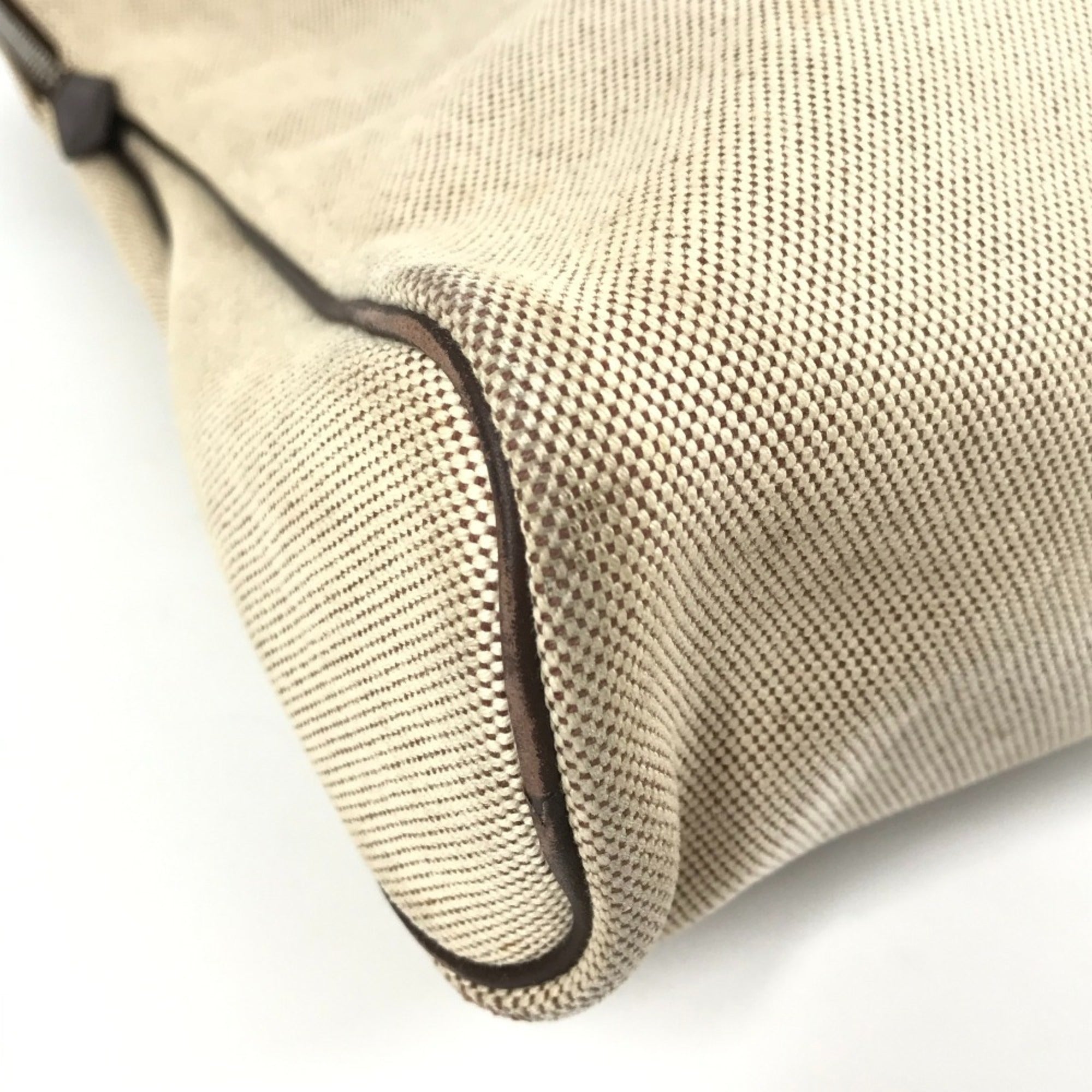 Hermes Beige Brown Leather Canvas Handbag Tote Bag (Pre-Owned)