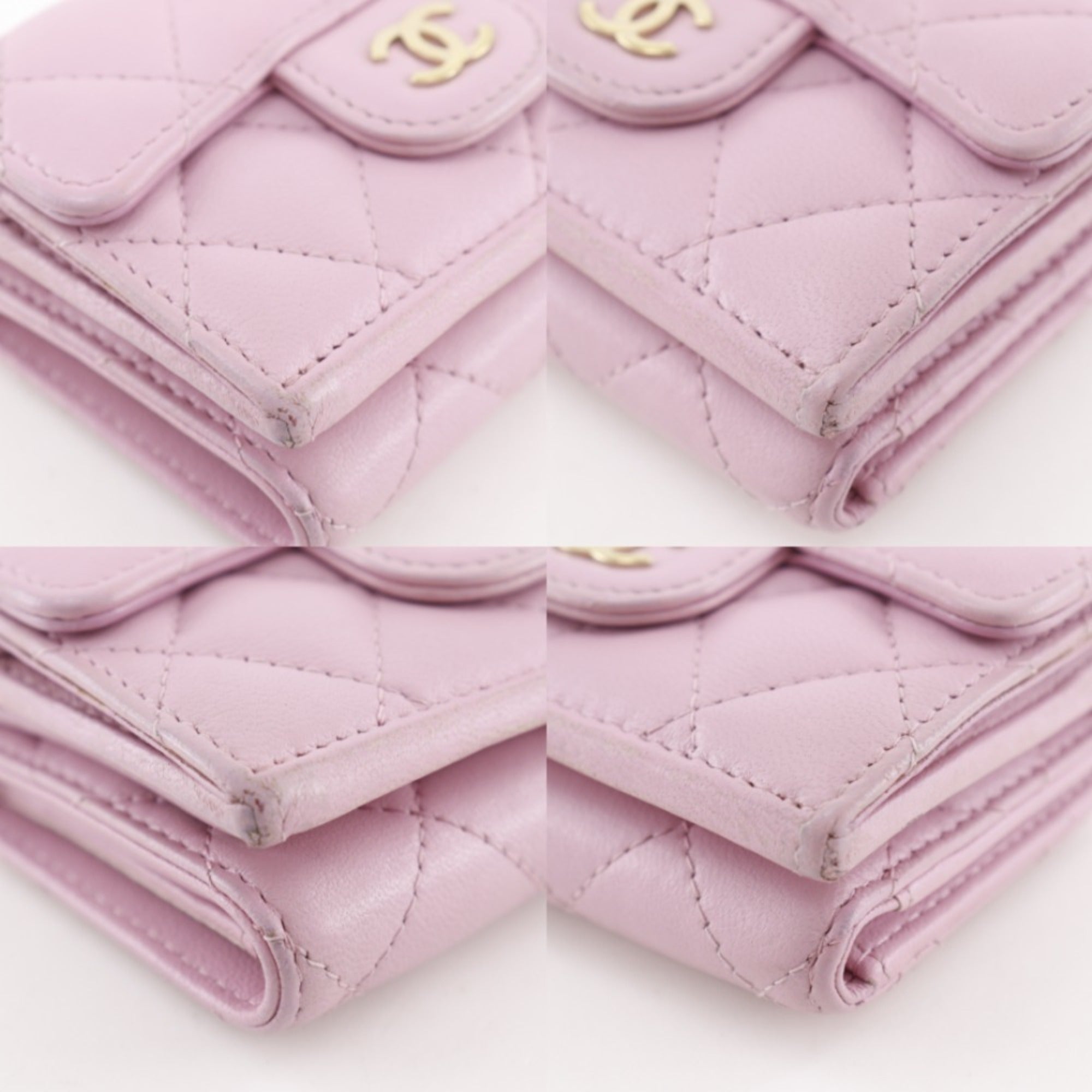 Chanel Gold Pink Leather Wallet (Tri-Fold) (Pre-Owned)