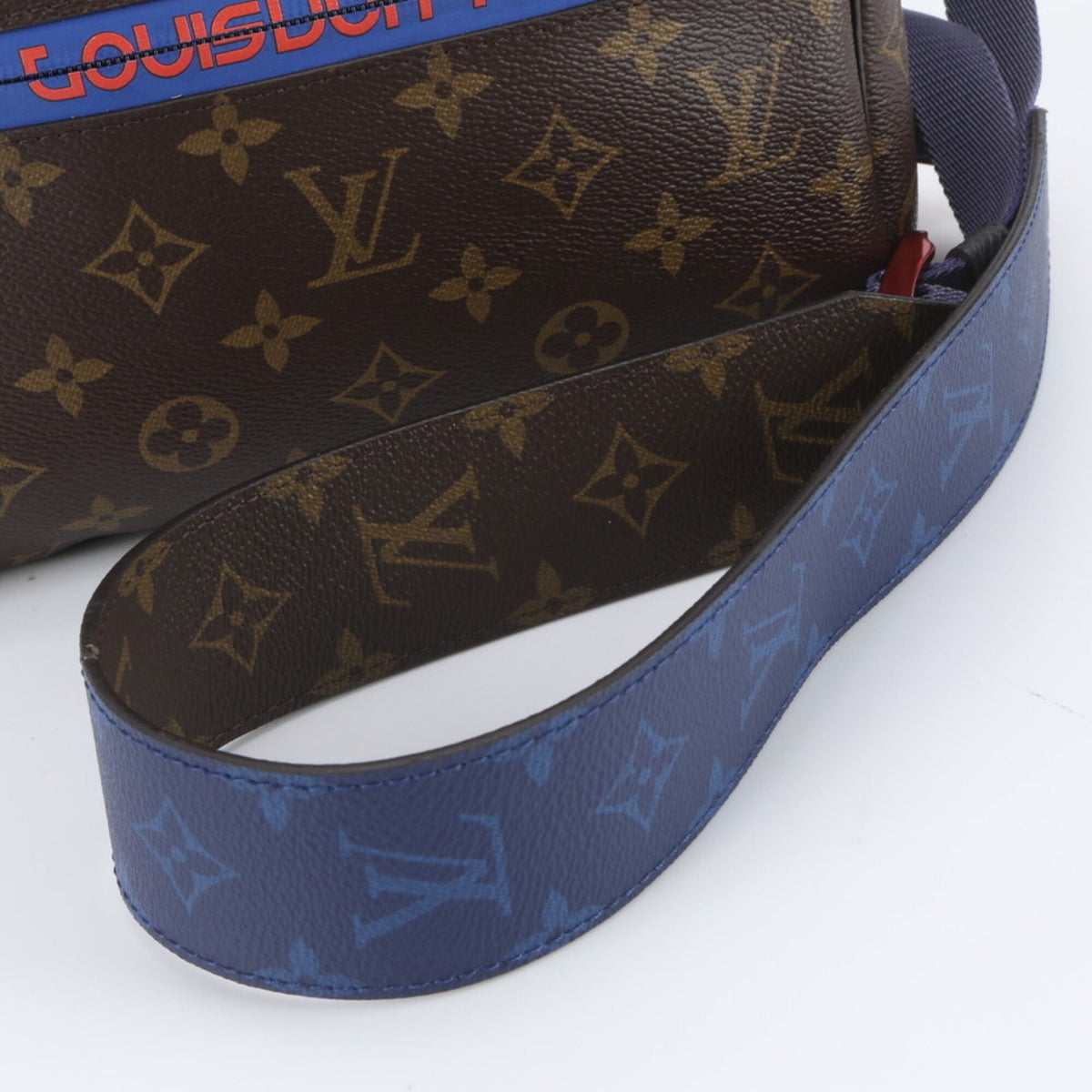 Louis Vuitton Blue Brown Leather Coated Canvas Messenger Bag Shoulder Bag (Pre-Owned)