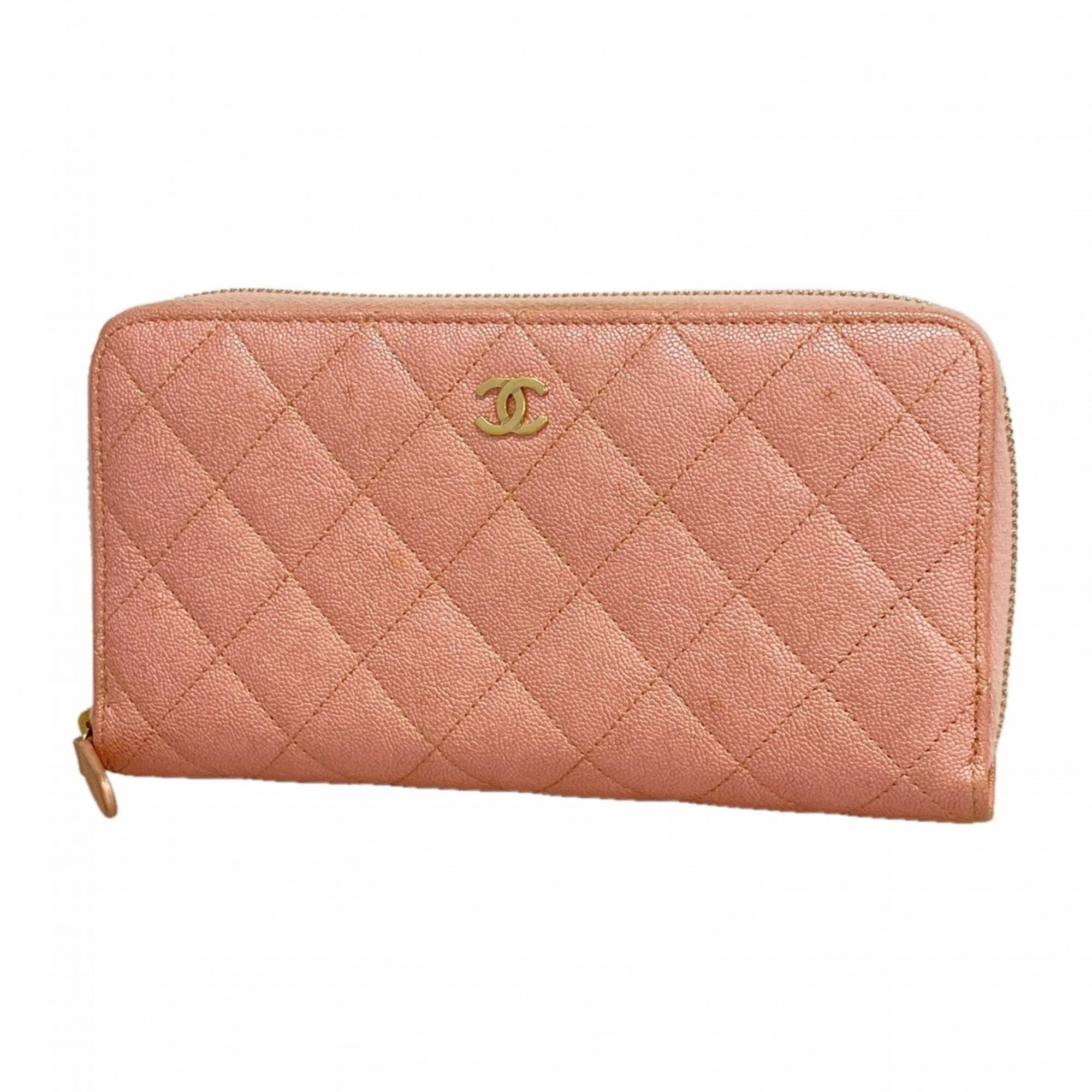 Chanel Pink Grained Calfskin Long Wallet (Bi-Fold) (Pre-Owned)