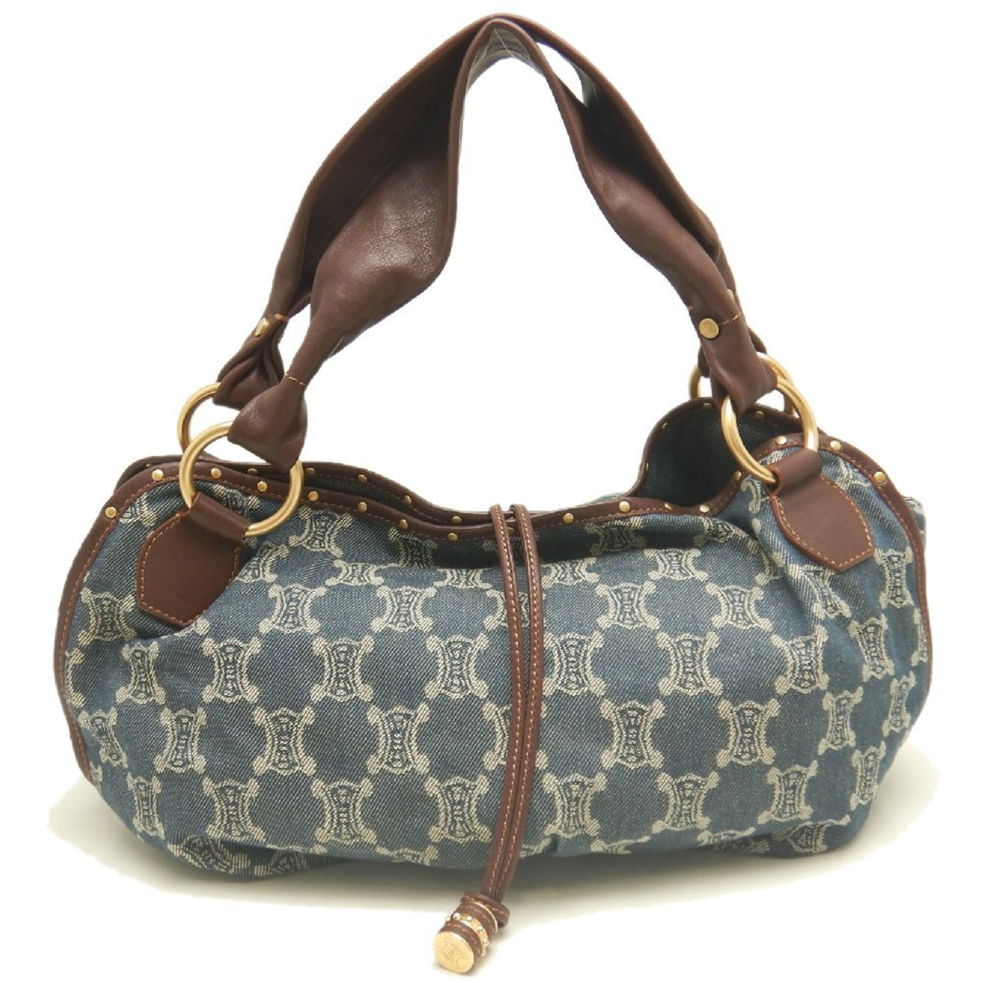 Celine Bittersweet Blue Brown Cotton Denim Leather Handbag (Pre-Owned)