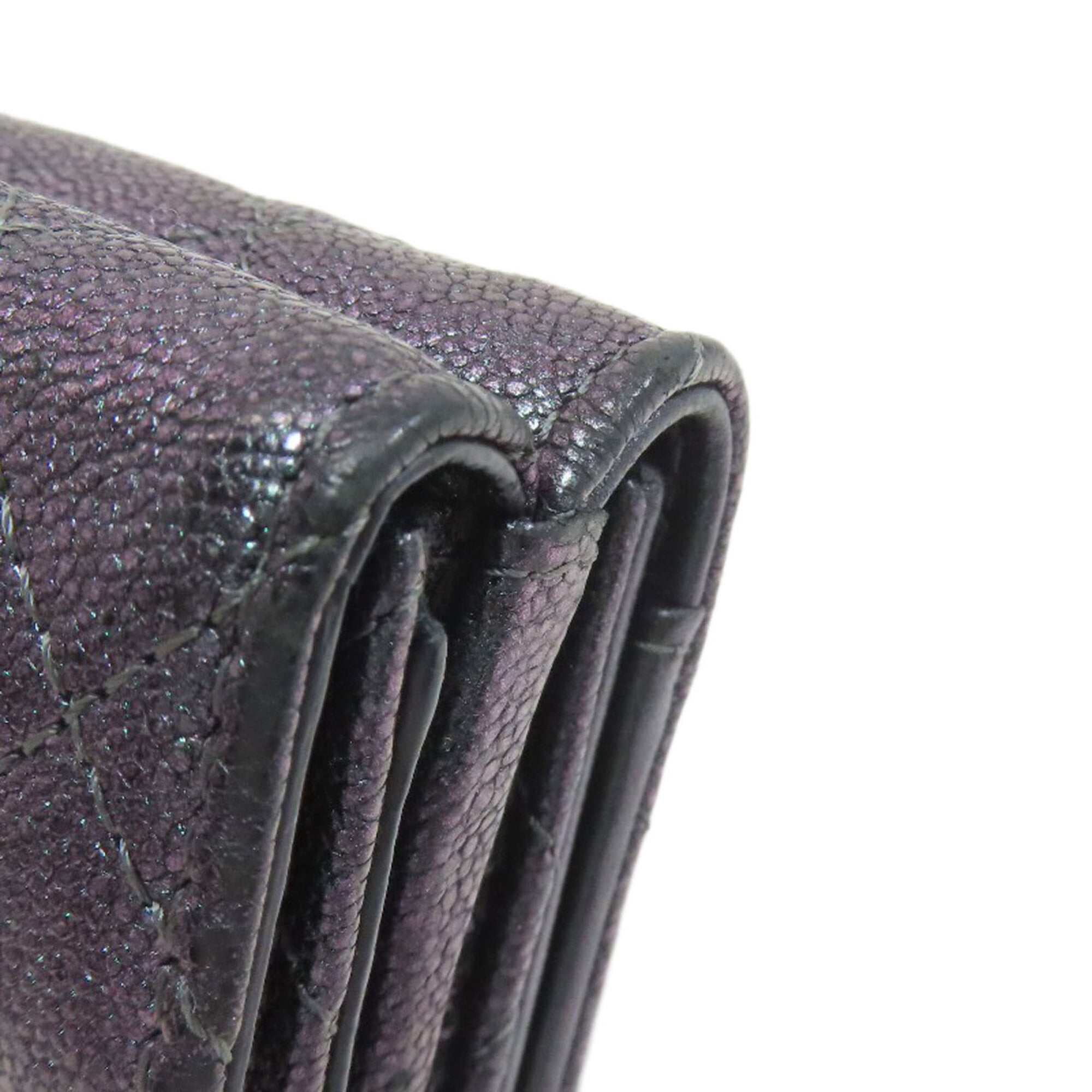 Chanel Black Metallic Purple Leather Wallet (Tri-Fold) (Pre-Owned)