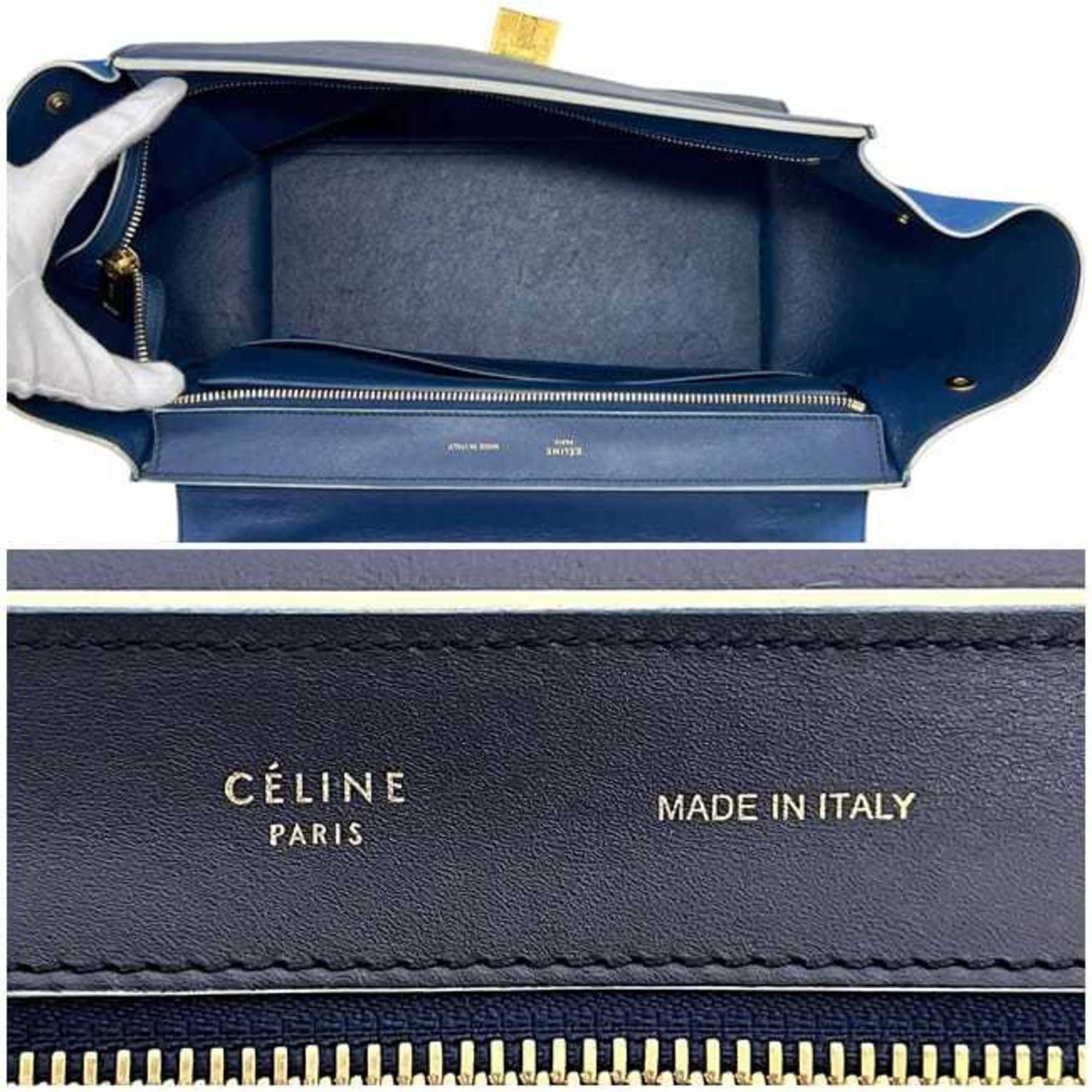 Celine Blue Navy Leather Handbag Shoulder Bag (Pre-Owned)