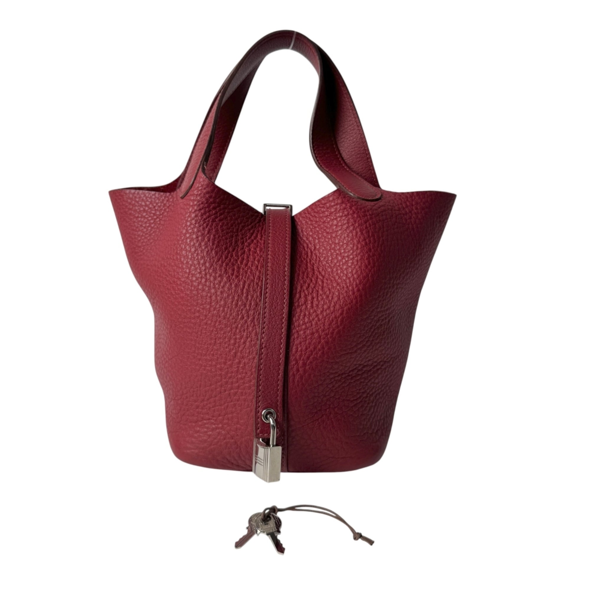 Hermes Rouge H Taurillon Clemence Leather Handbag (Pre-Owned)