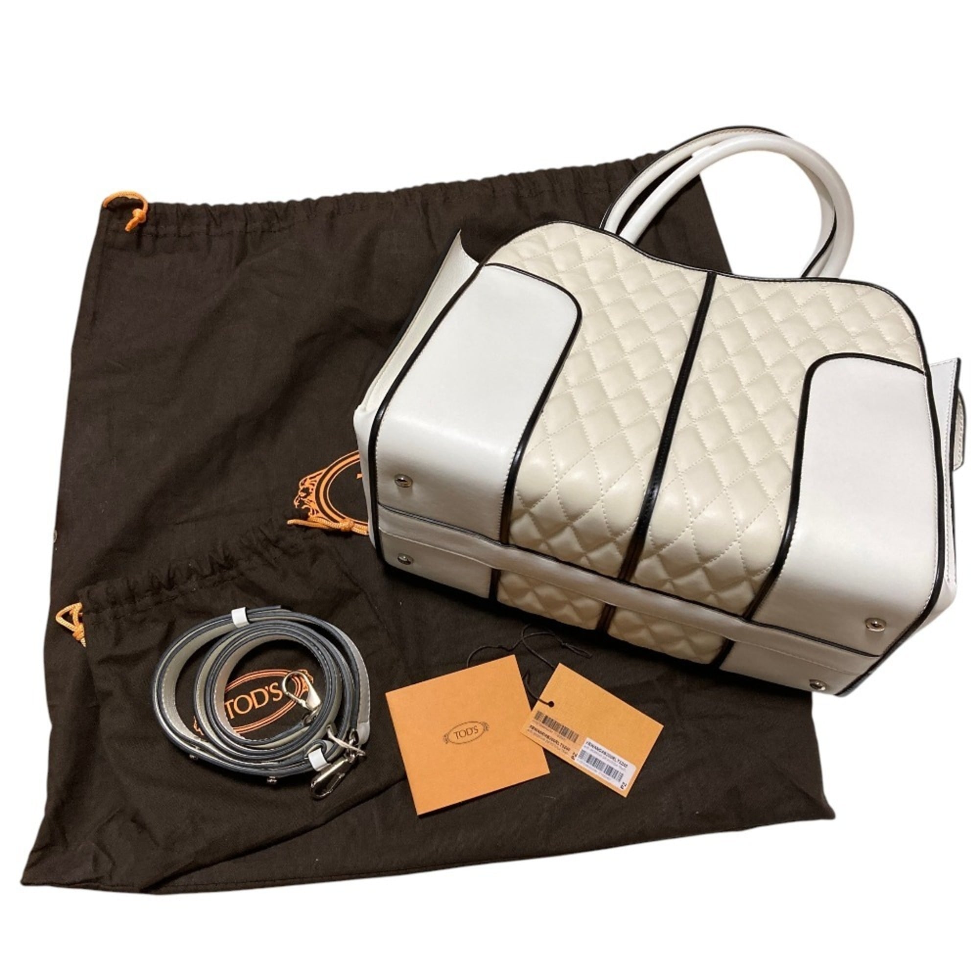 Tod's White Quilting Leather Handbag Shoulder Bag (Pre-Owned)