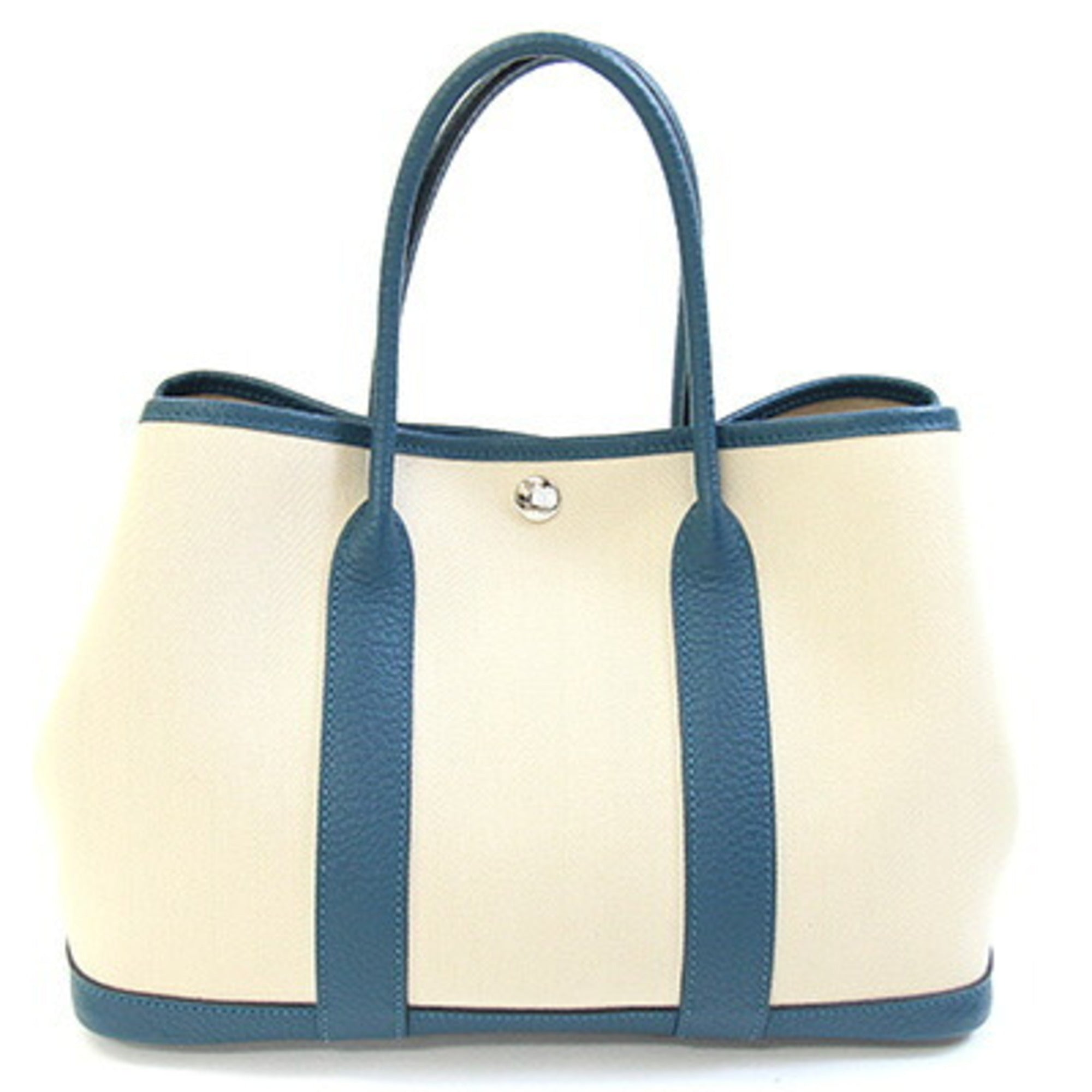 Hermes Beige Blue Toile Chevron Handbag Tote Bag (Pre-Owned)