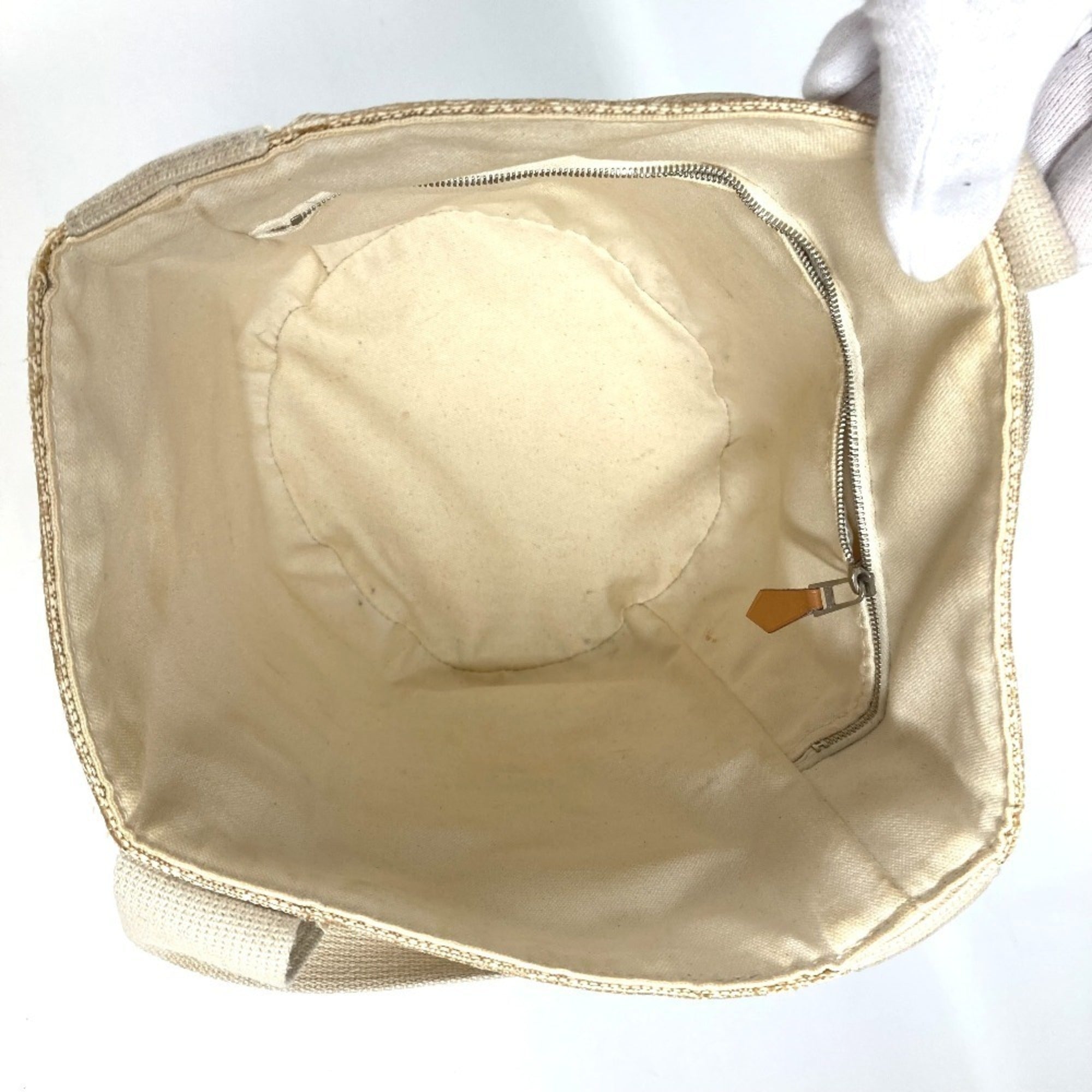 Hermes Beige Canvas Handbag Tote Bag (Pre-Owned)