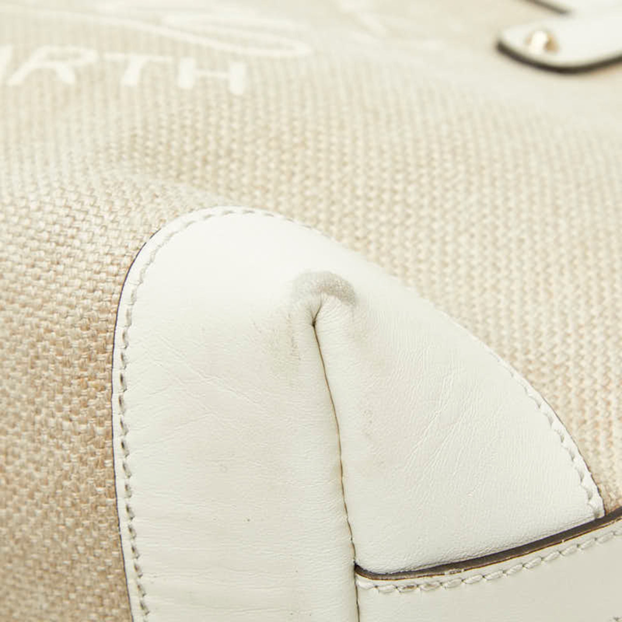 Gucci Beige White Canvas Leather Shoulder Bag Tote Bag (Pre-Owned)