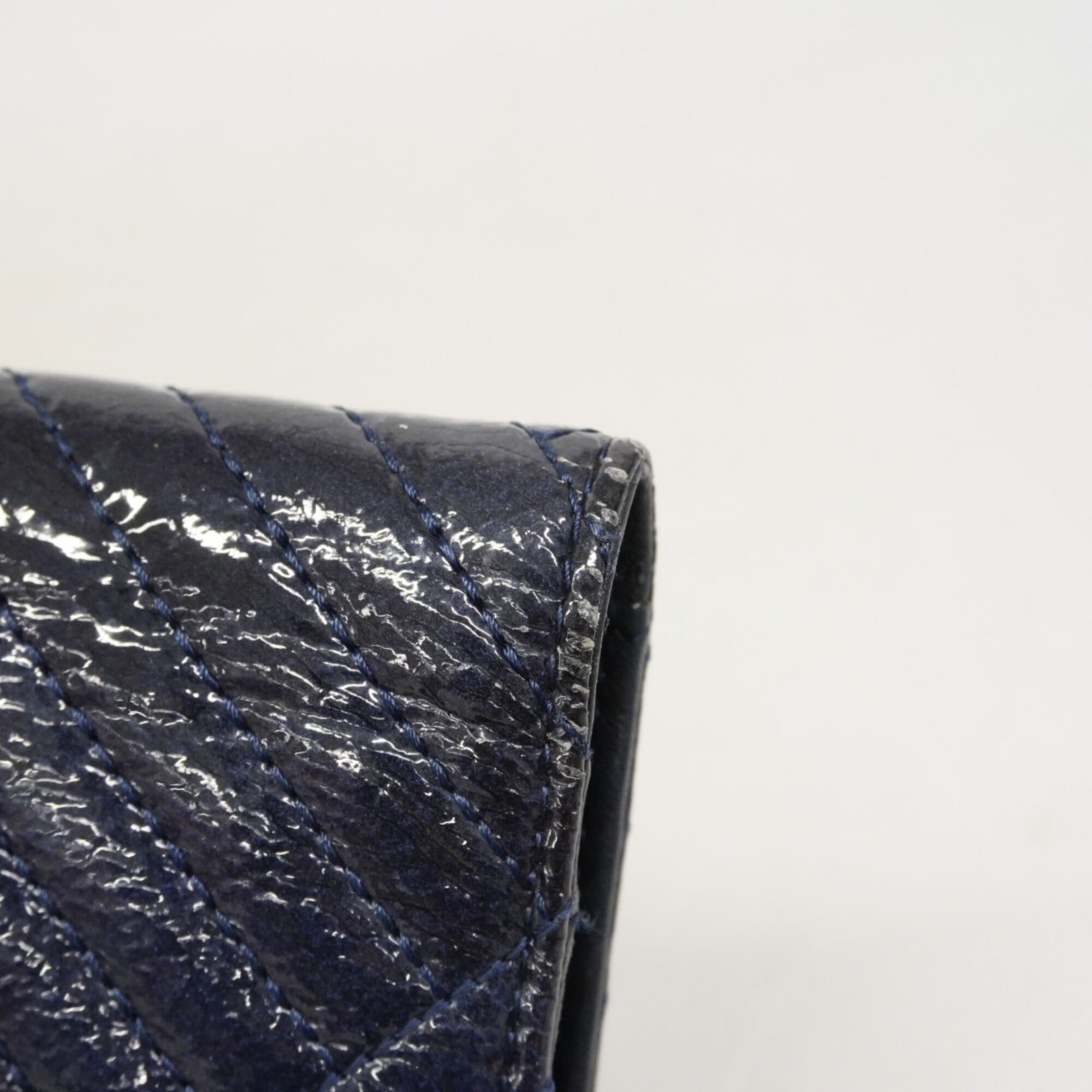 Chanel Navy Patent Leather Long Wallet (Bi-Fold) (Pre-Owned)