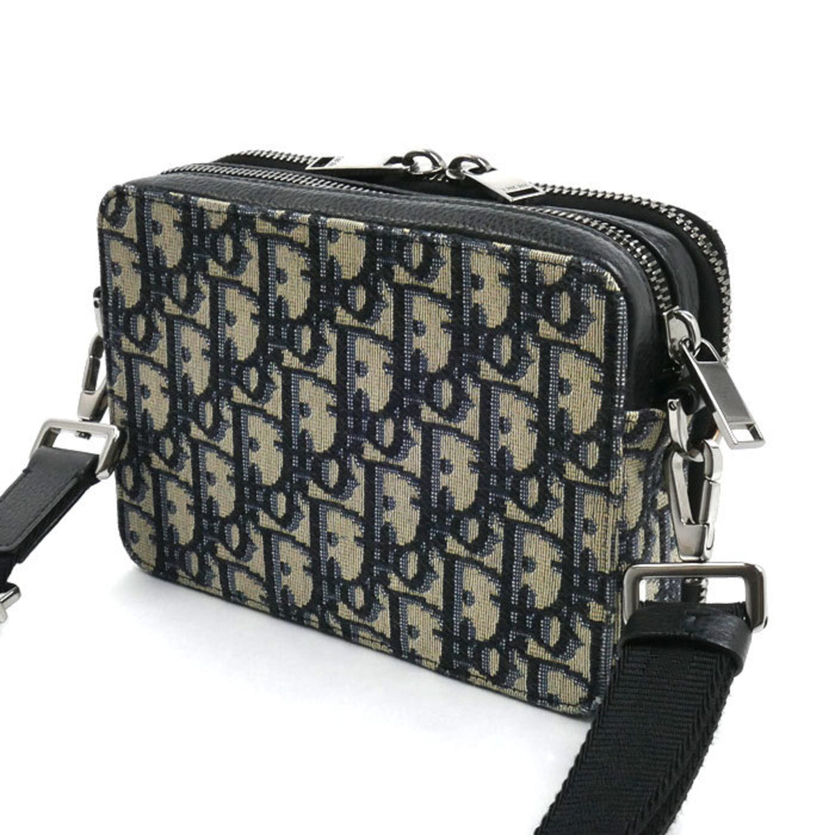 Christian Dior Beige Navy Jacquard Shoulder Bag (Pre-Owned)