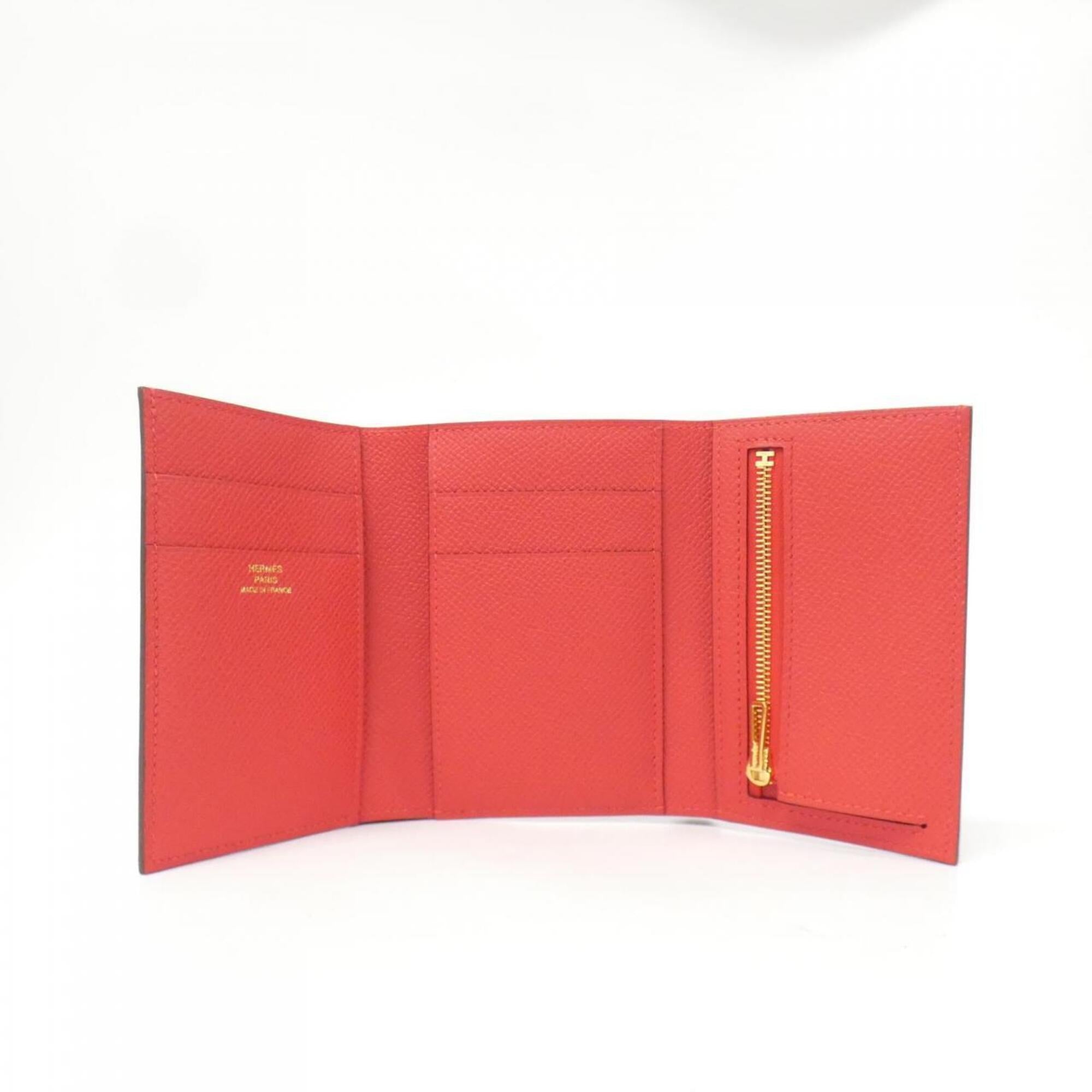 Hermes Red Color Epsom Leather Wallet (Tri-Fold) (Pre-Owned)