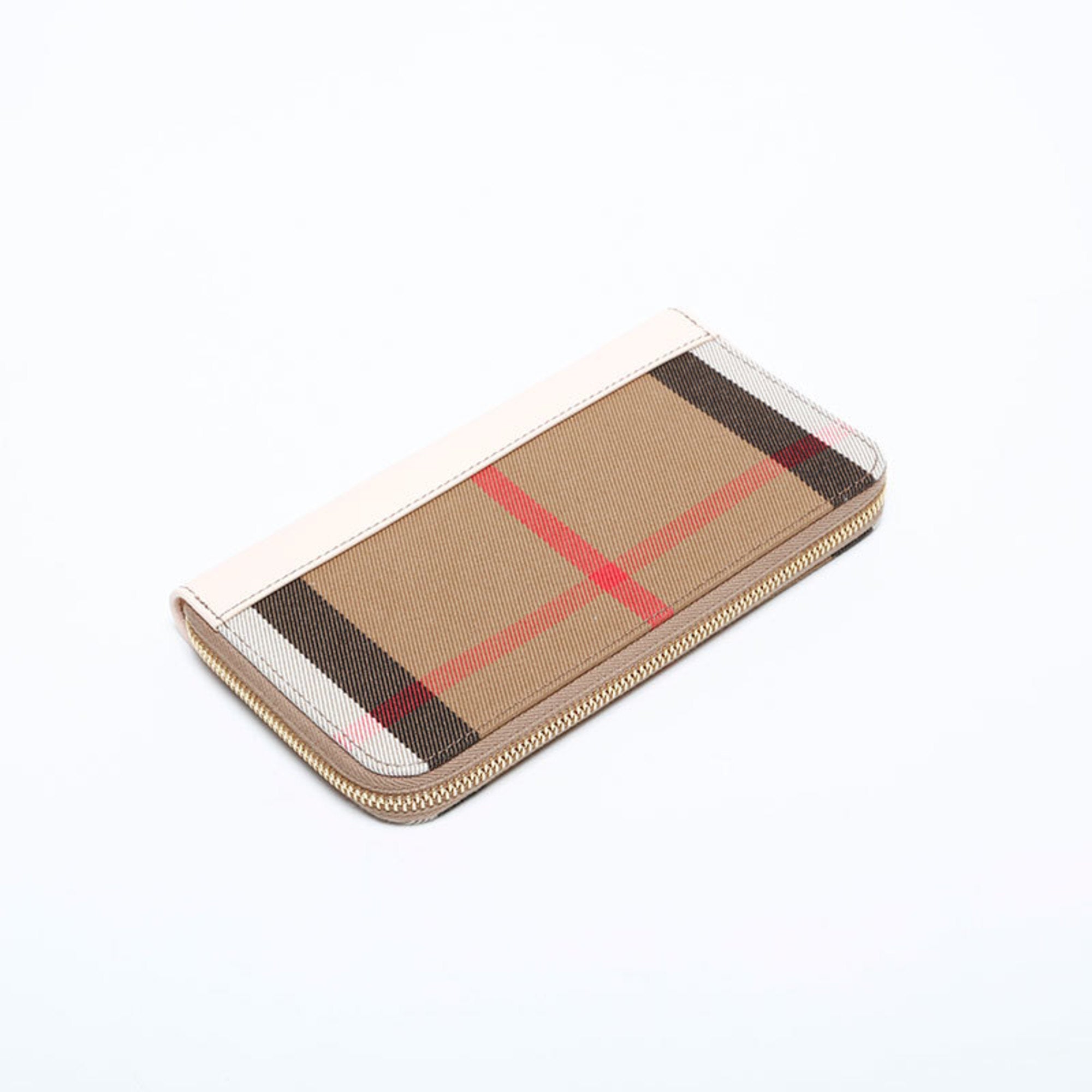 Burberry Beige Canvas Leather Long Wallet (Bi-Fold) (Pre-Owned)