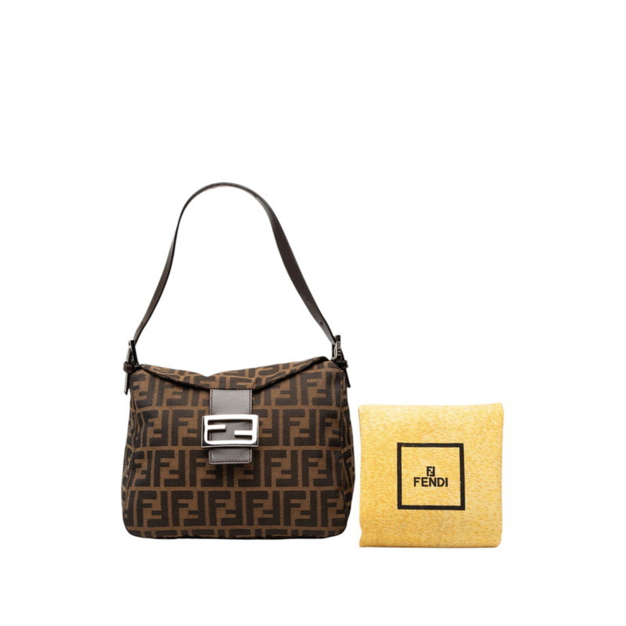 Fendi Zucca Brown Canvas Leather Handbag Shoulder Bag (Pre-Owned)