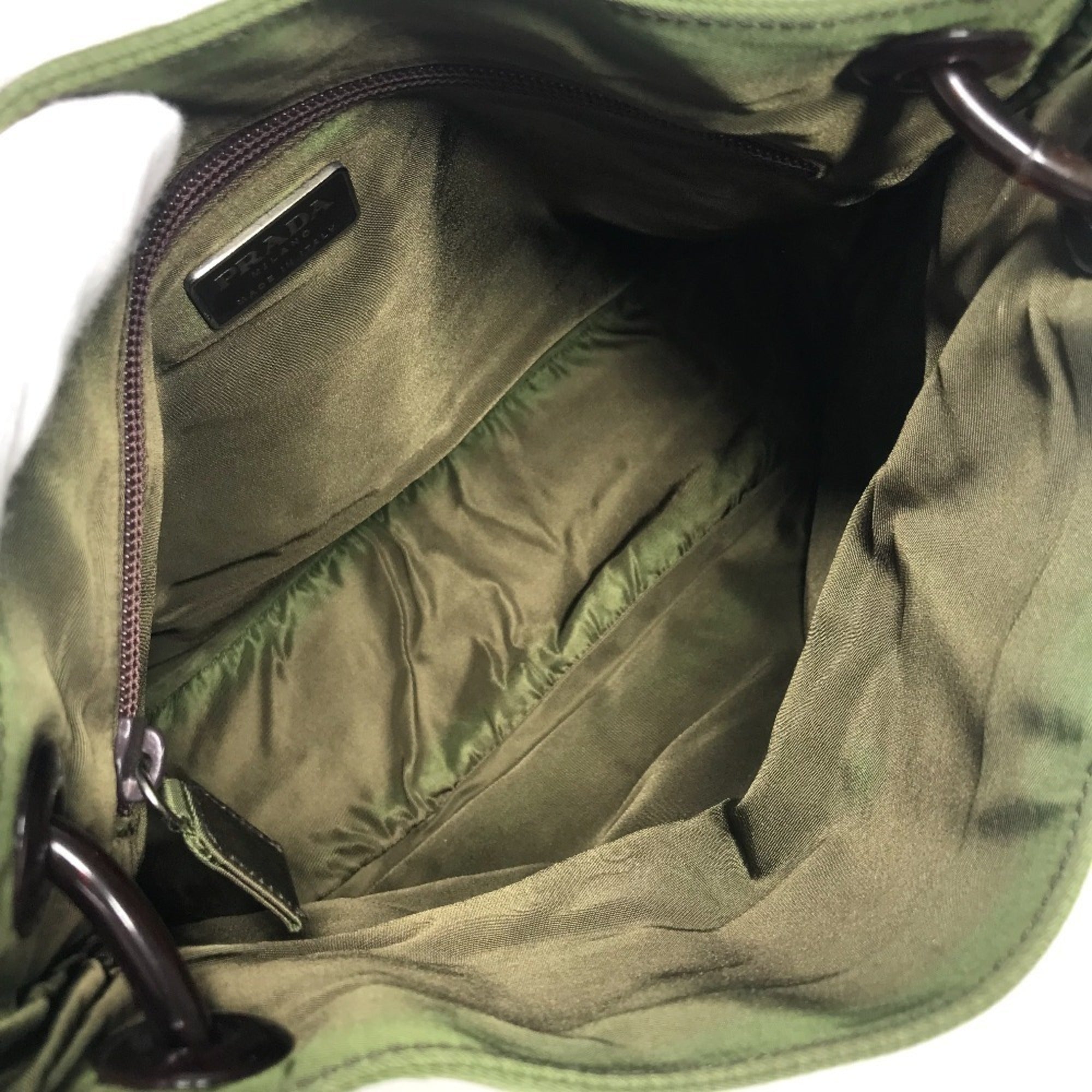 Prada Brown Khaki Leather Nylon Shoulder Bag Tote Bag (Pre-Owned)