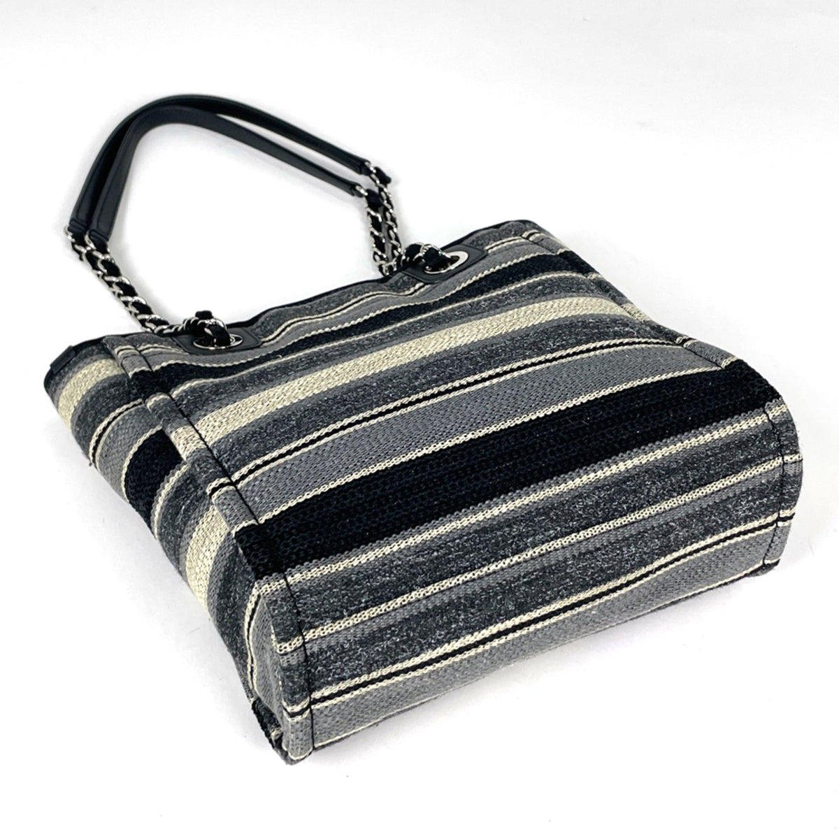 Chanel Black Gray Canvas Leather Tote Bag (Pre-Owned)