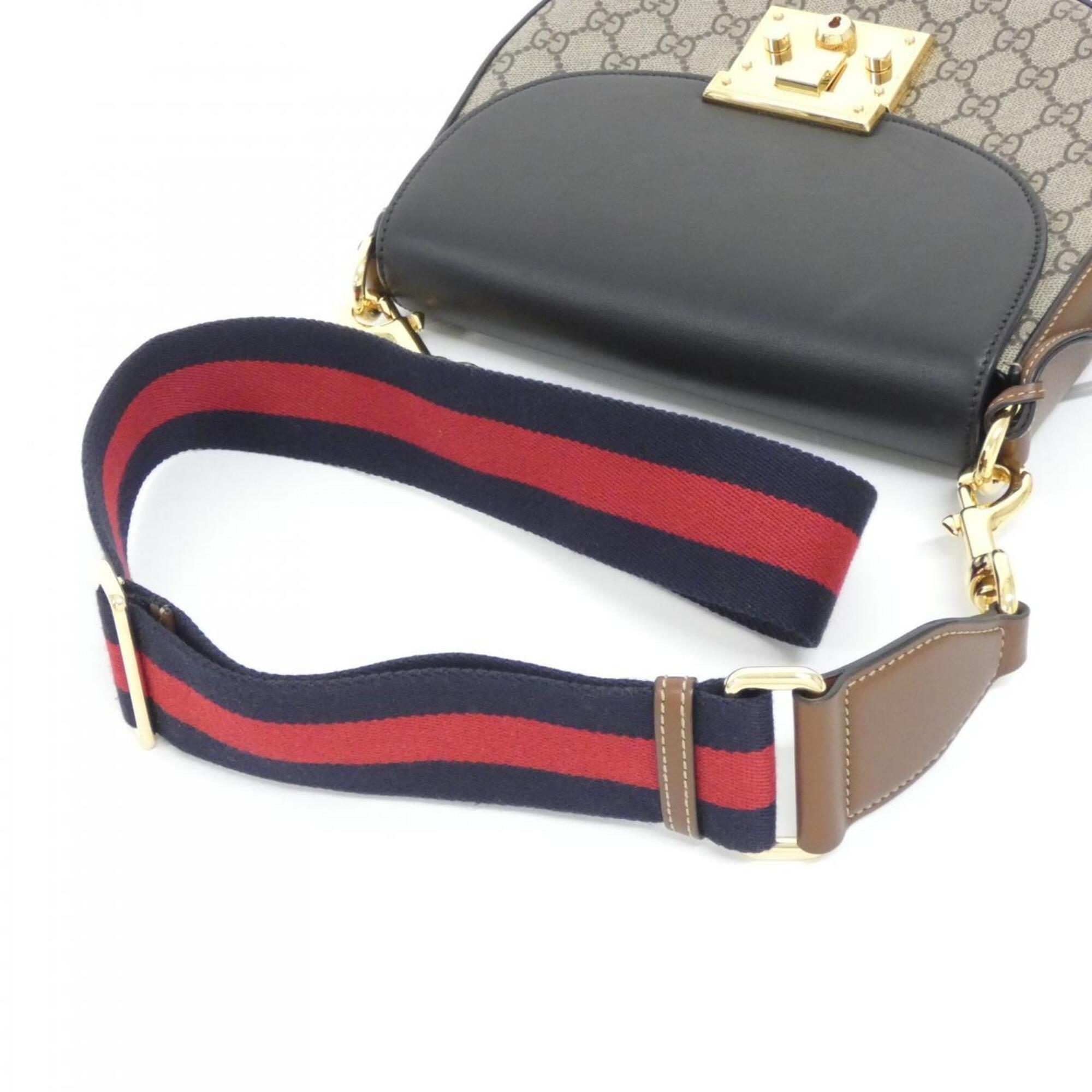 Gucci Beige Black Gg Supreme Leather Shoulder Bag (Pre-Owned)