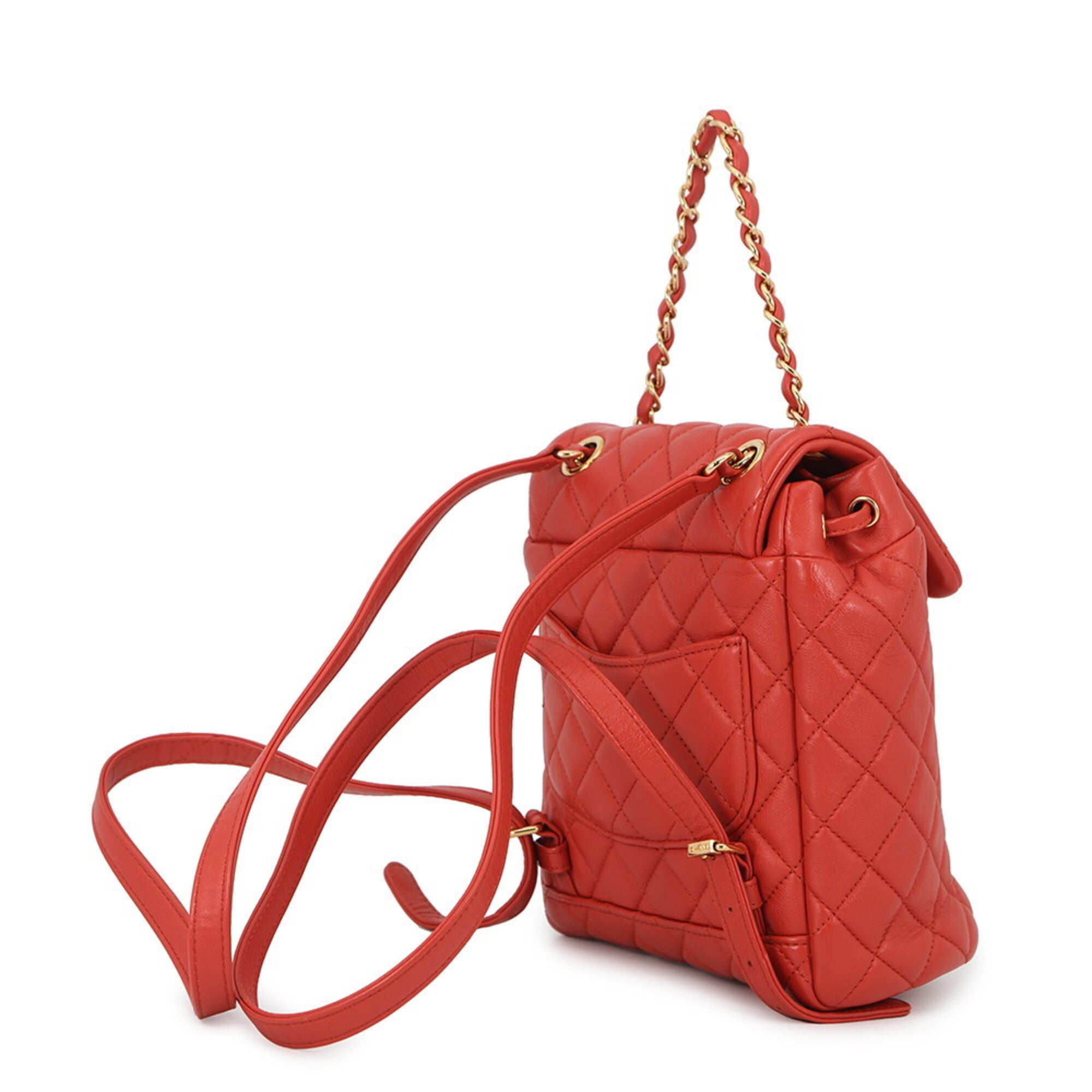 Chanel Dark Orange Leather Backpack Handbag (Pre-Owned)