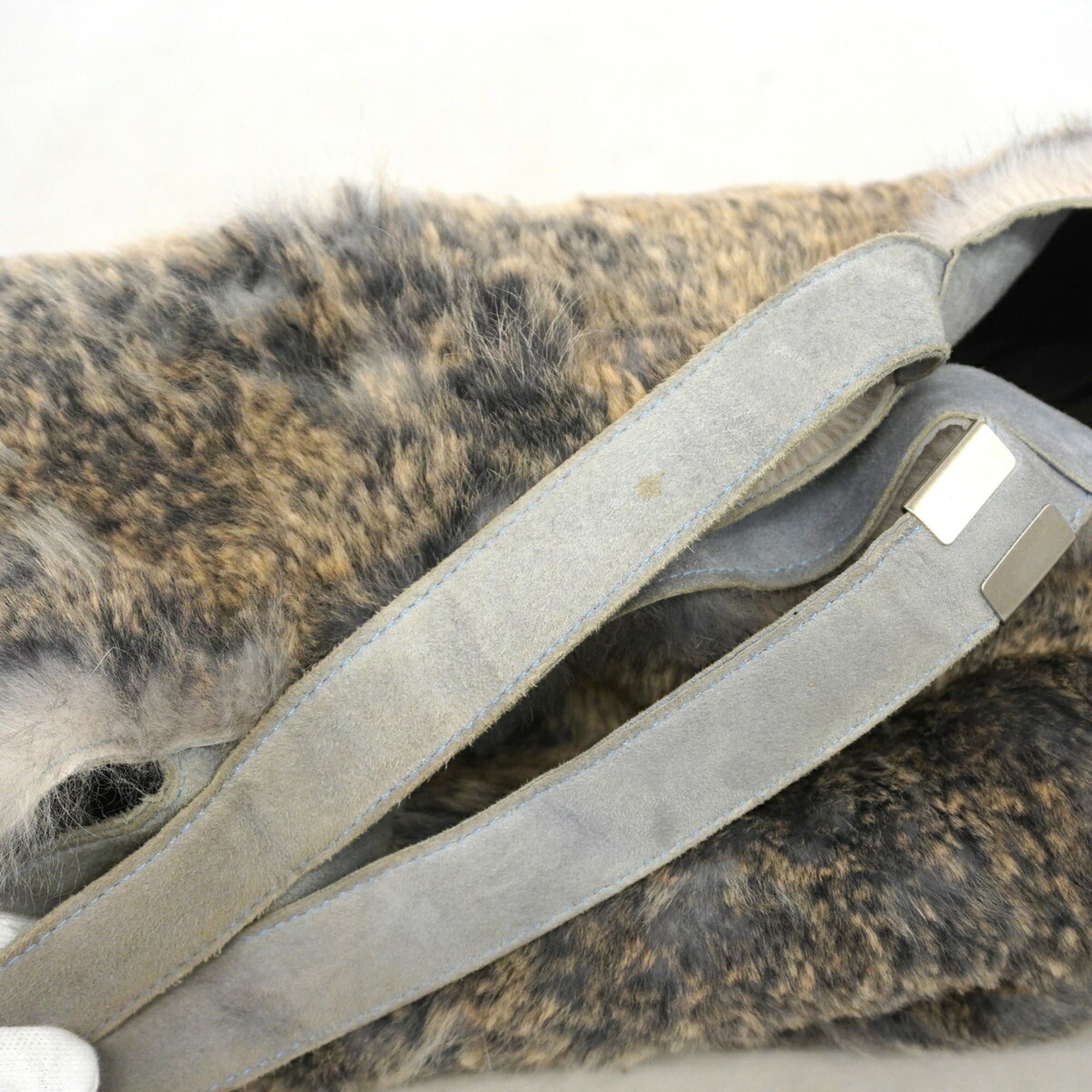 Chanel Brown Light Blue Fur Tote Bag (Pre-Owned)