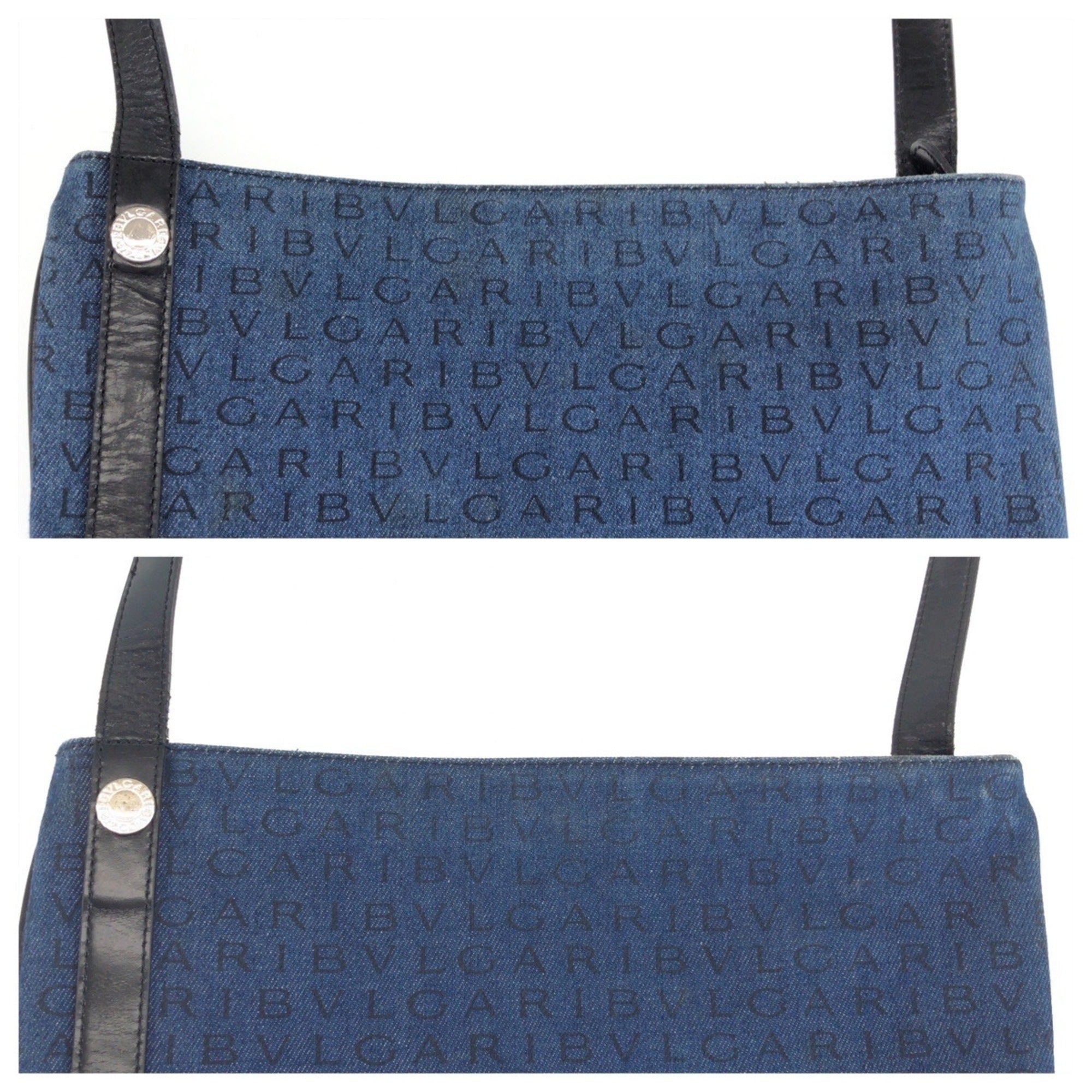Bvlgari Black Blue Canvas Leather Messenger Bag Shoulder Bag (Pre-Owned)