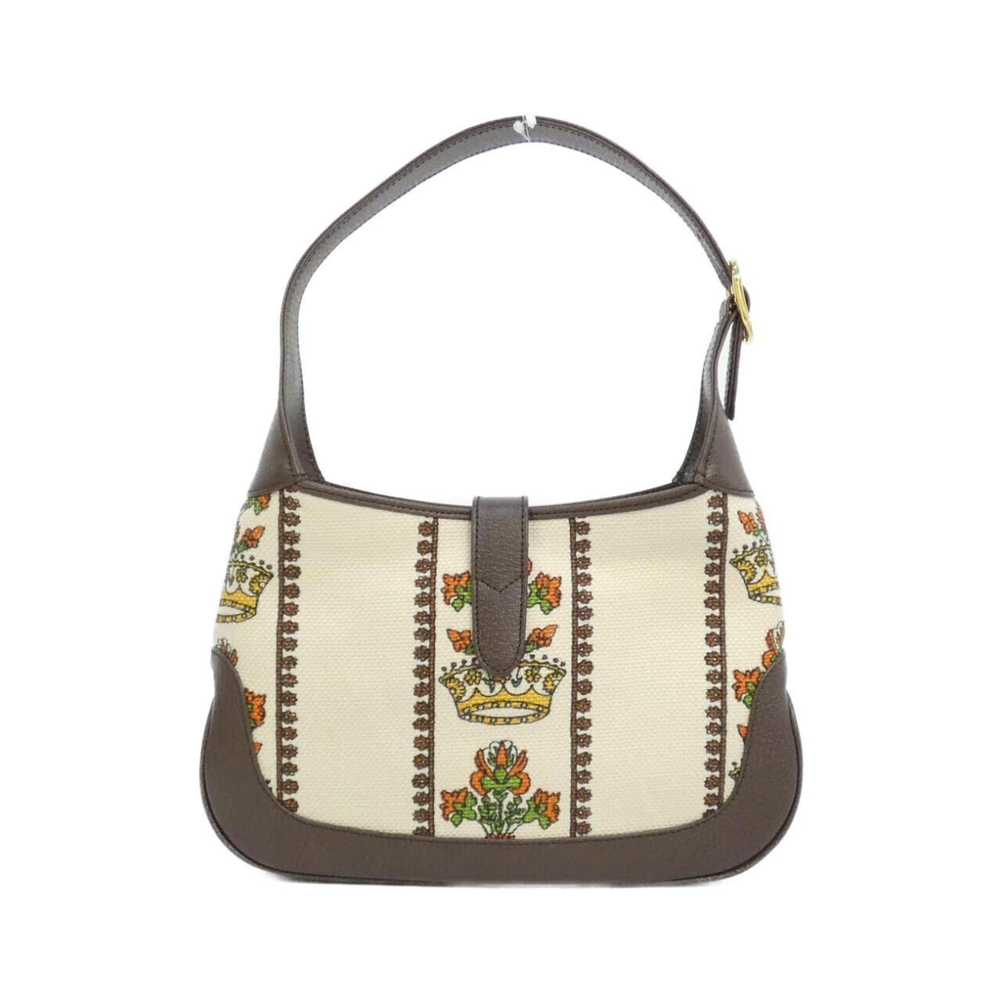 Gucci Brown Ivory Canvas Leather Shoulder Bag (Pre-Owned)